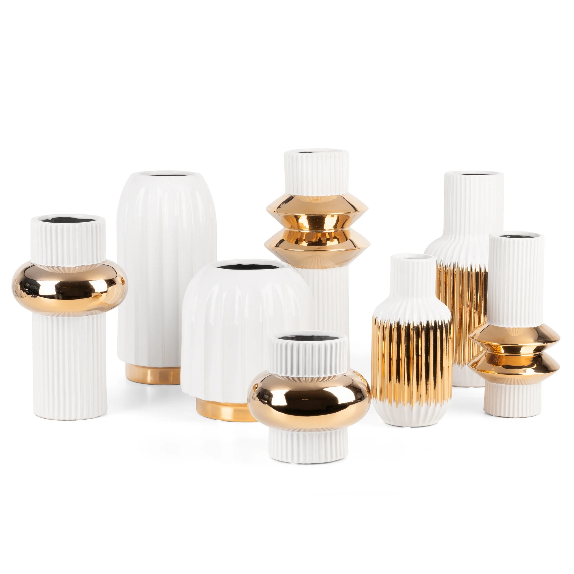 Wazon ceramiczny biało-złoty z geometrycznym motywem średnica 16x32cm MONA