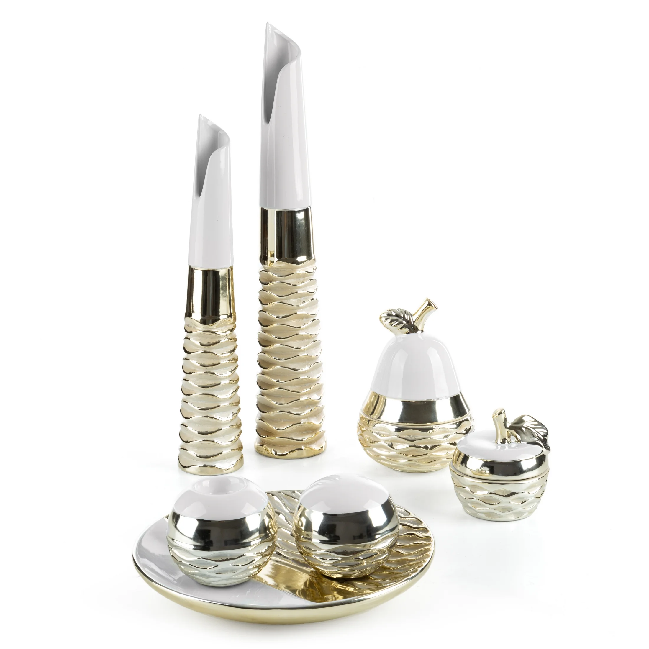 Kula ceramiczna biało, szampańska zdobiona wytłaczanym wzorem średnica 9x9 cm DOLY