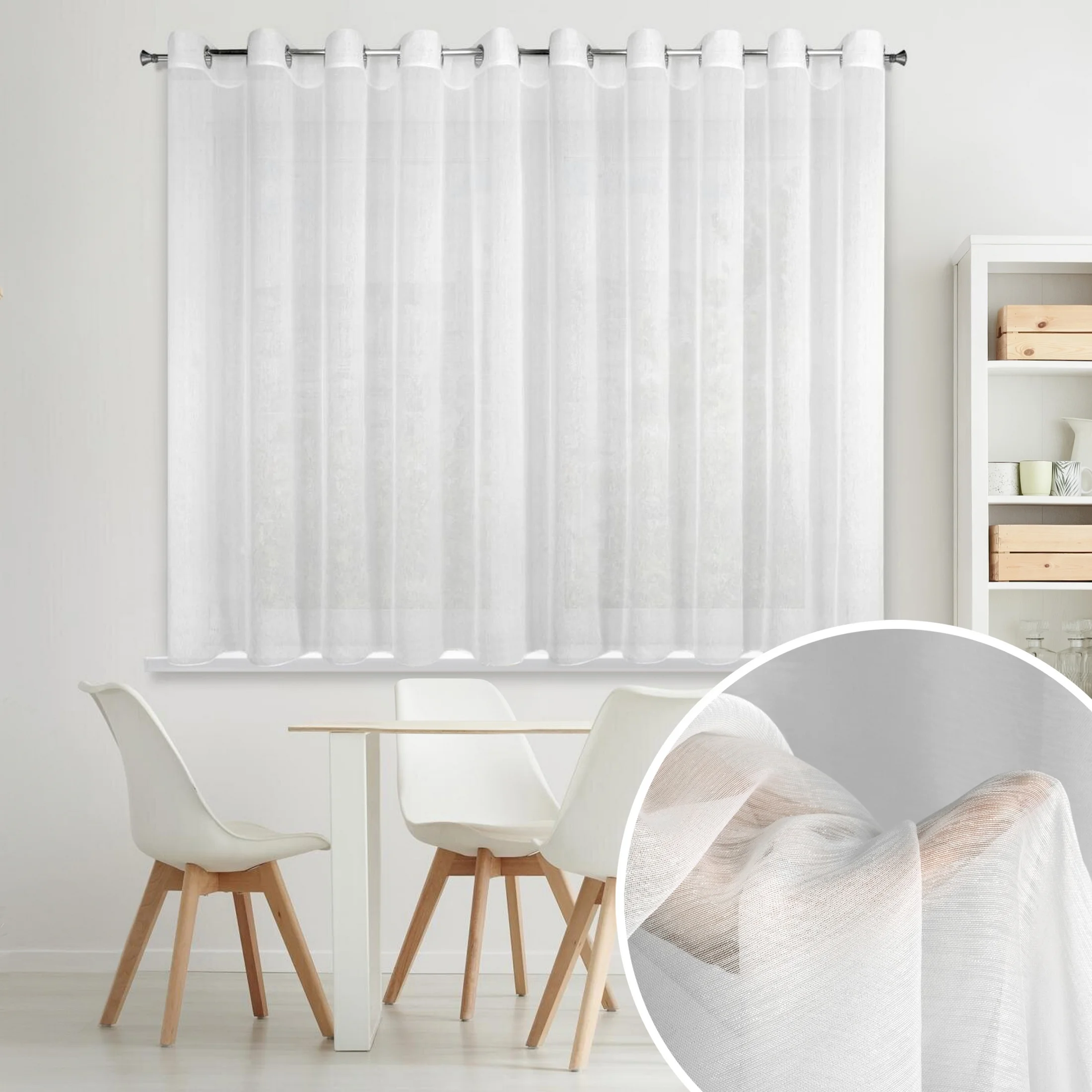 Firana biała o strukturze drobnego deszczyku wzór pionowy 400x150 cm przelotka REBECCA | eurofirany