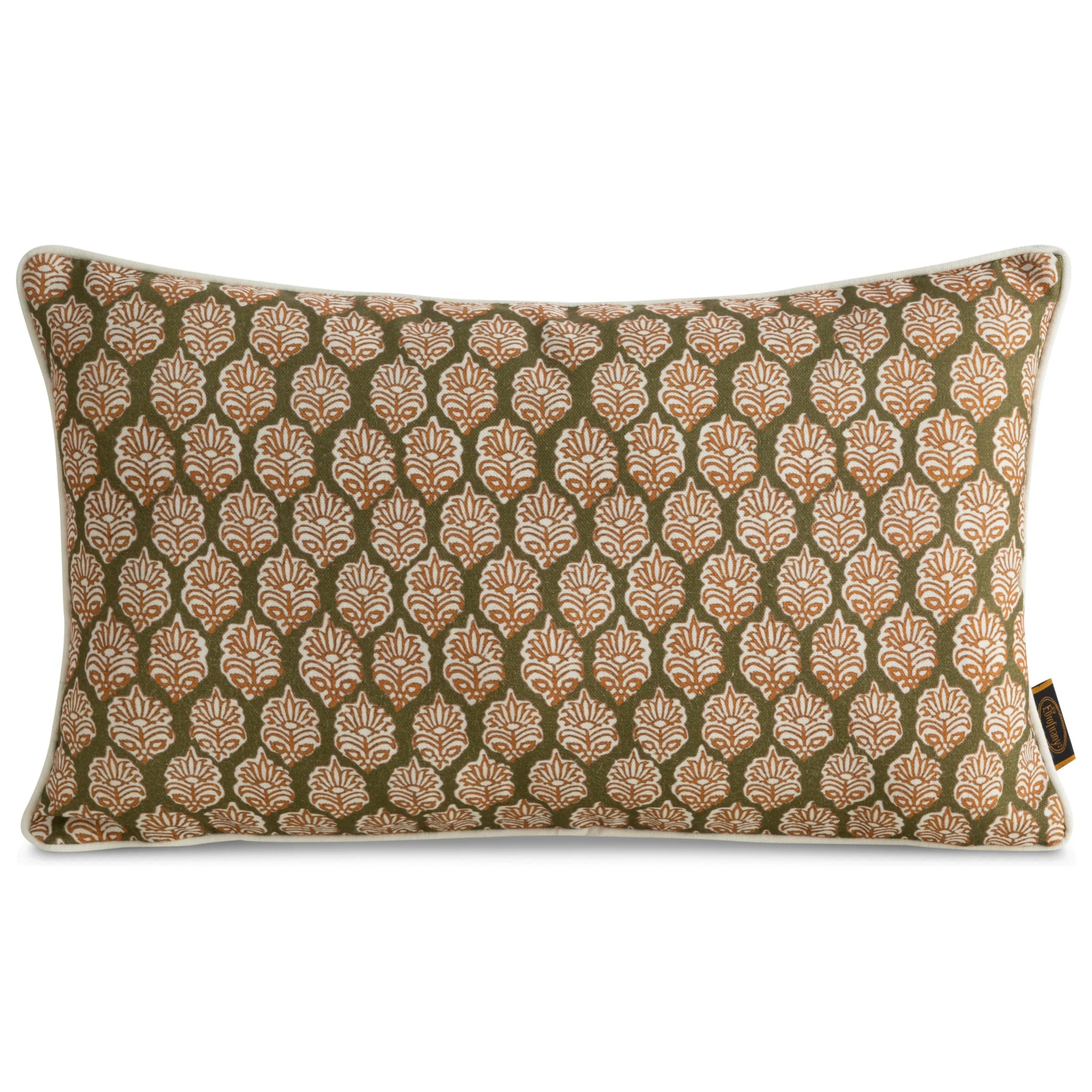 Poszewka na poduszkę 30x50 cm z bawełniano, lnianej tkaniny oliwkowo, brązowa z ozdobnym wzorem LEN 60 | eurofirany