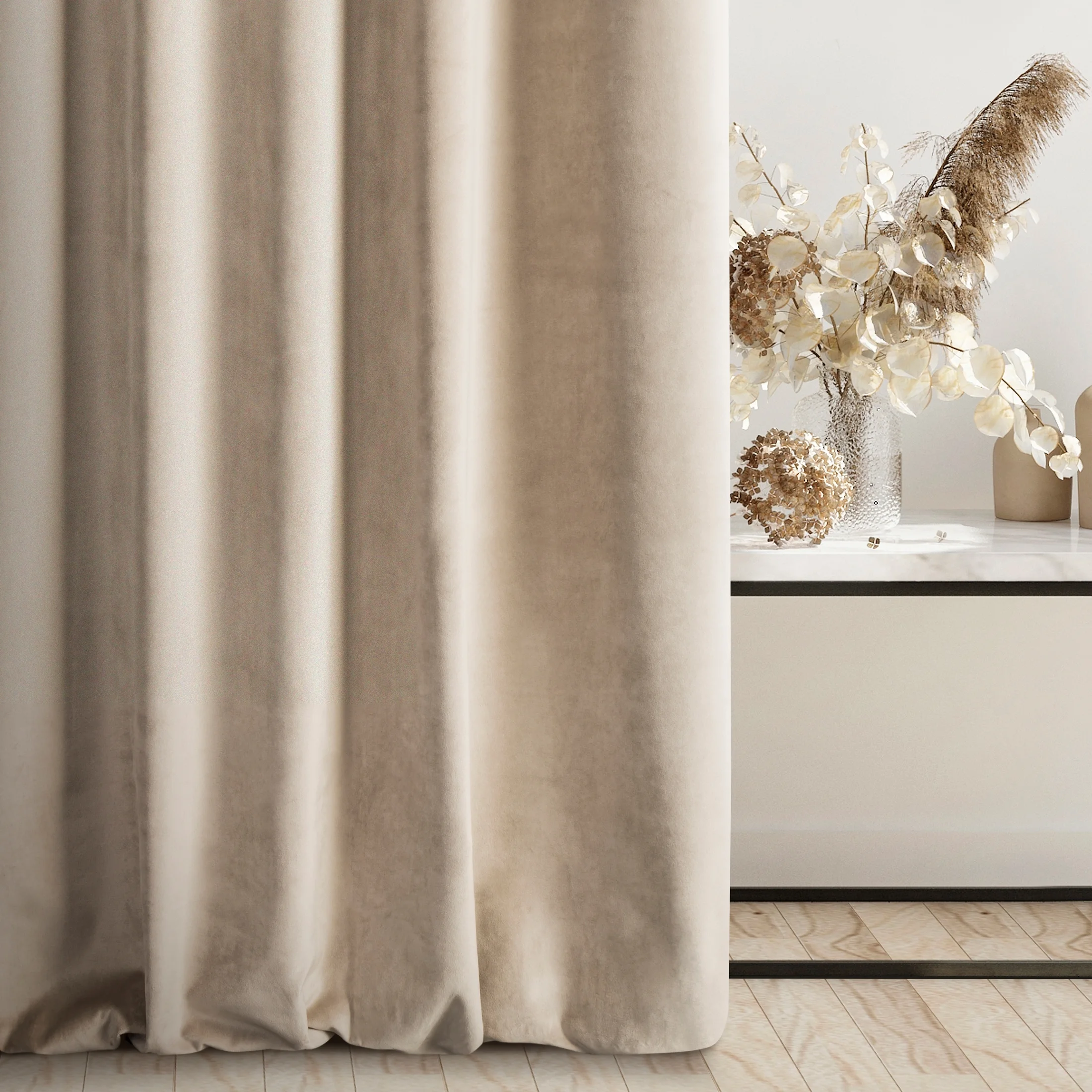 Tkanina zasłonowa gruby, miękki welwet o matowym wykończeniu z kolekcji Eva Minge