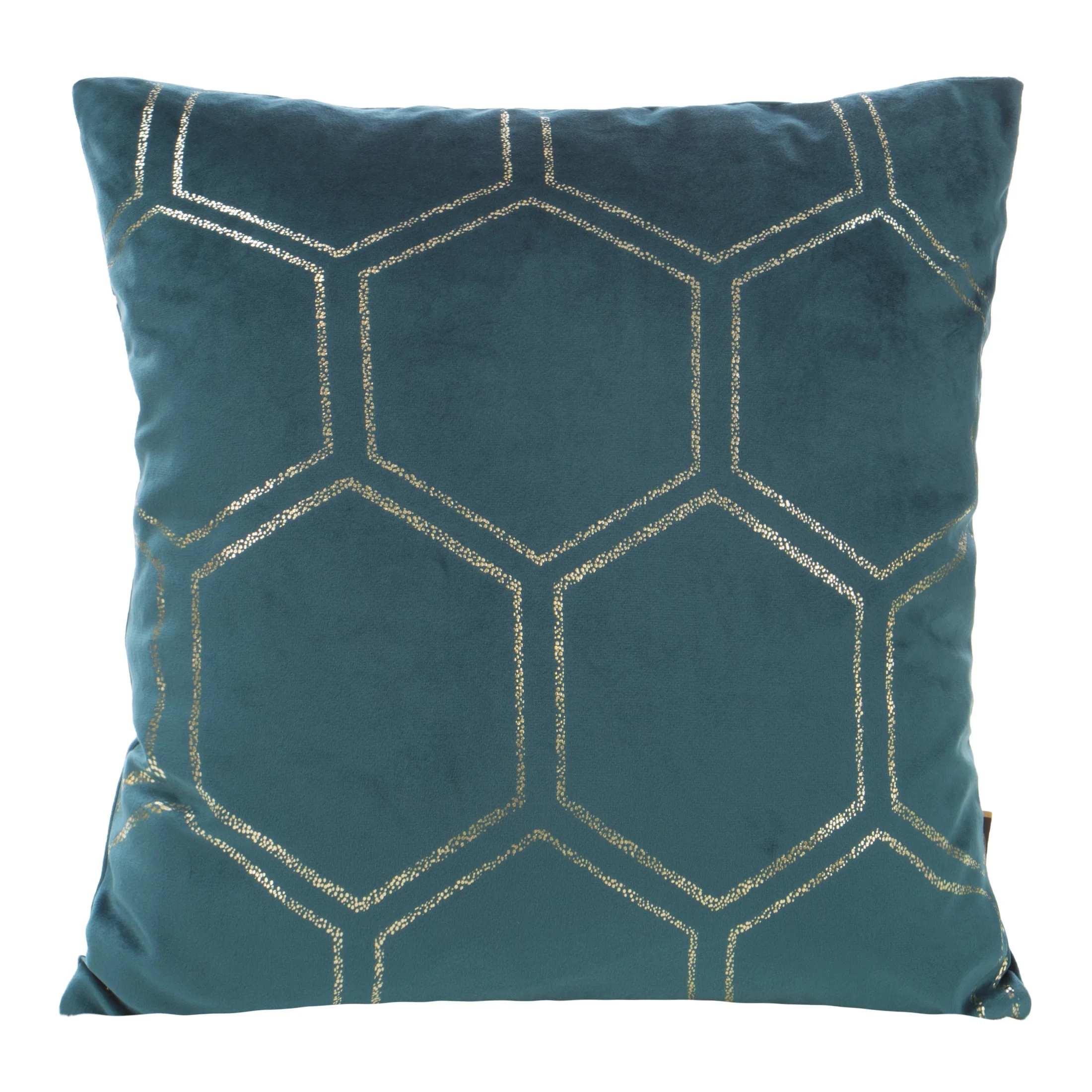 Poszewka na poduszkę 45x45 cm welwetowa ciemnoturkusowa ze złotym wzorem plastra miodu BLINK | eurofirany