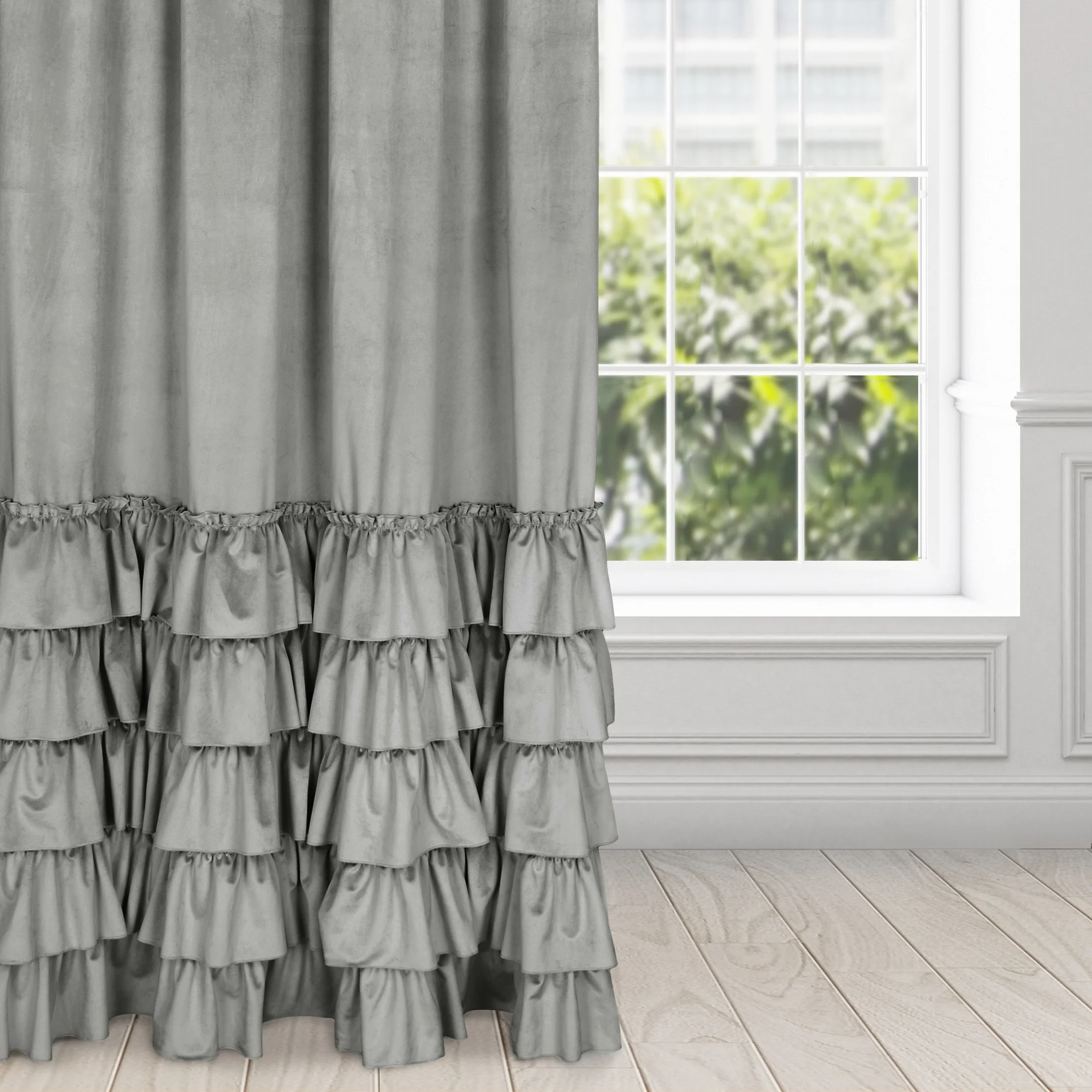 Zasłona welwetowa stalowa zdobiona falbanami 140x250 cm taśma - CHARLOTTE | eurofirany