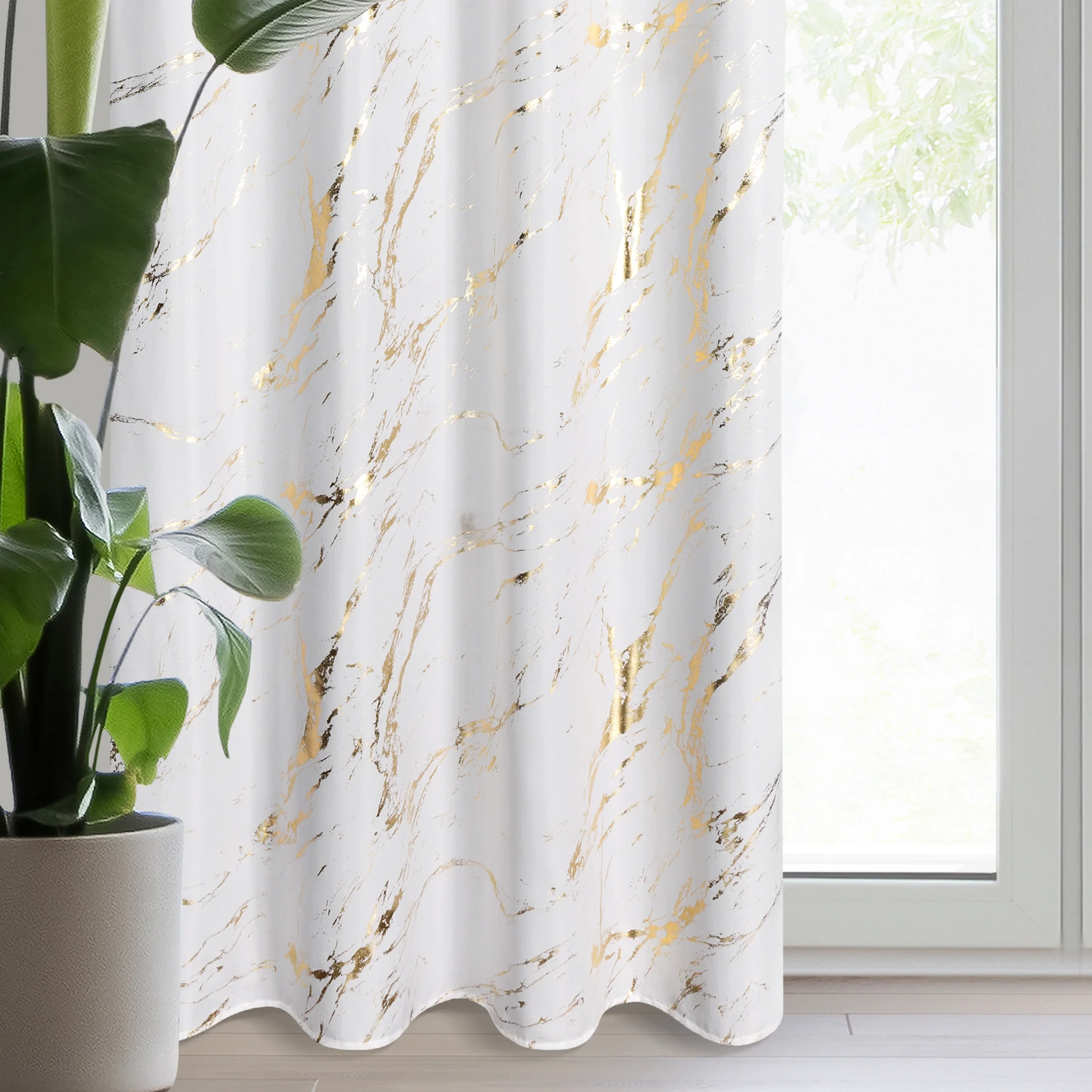 Zasłona biało, złocista zdobiona nadrukiem marmurku 140x250 cm przelotka LANI | eurofirany