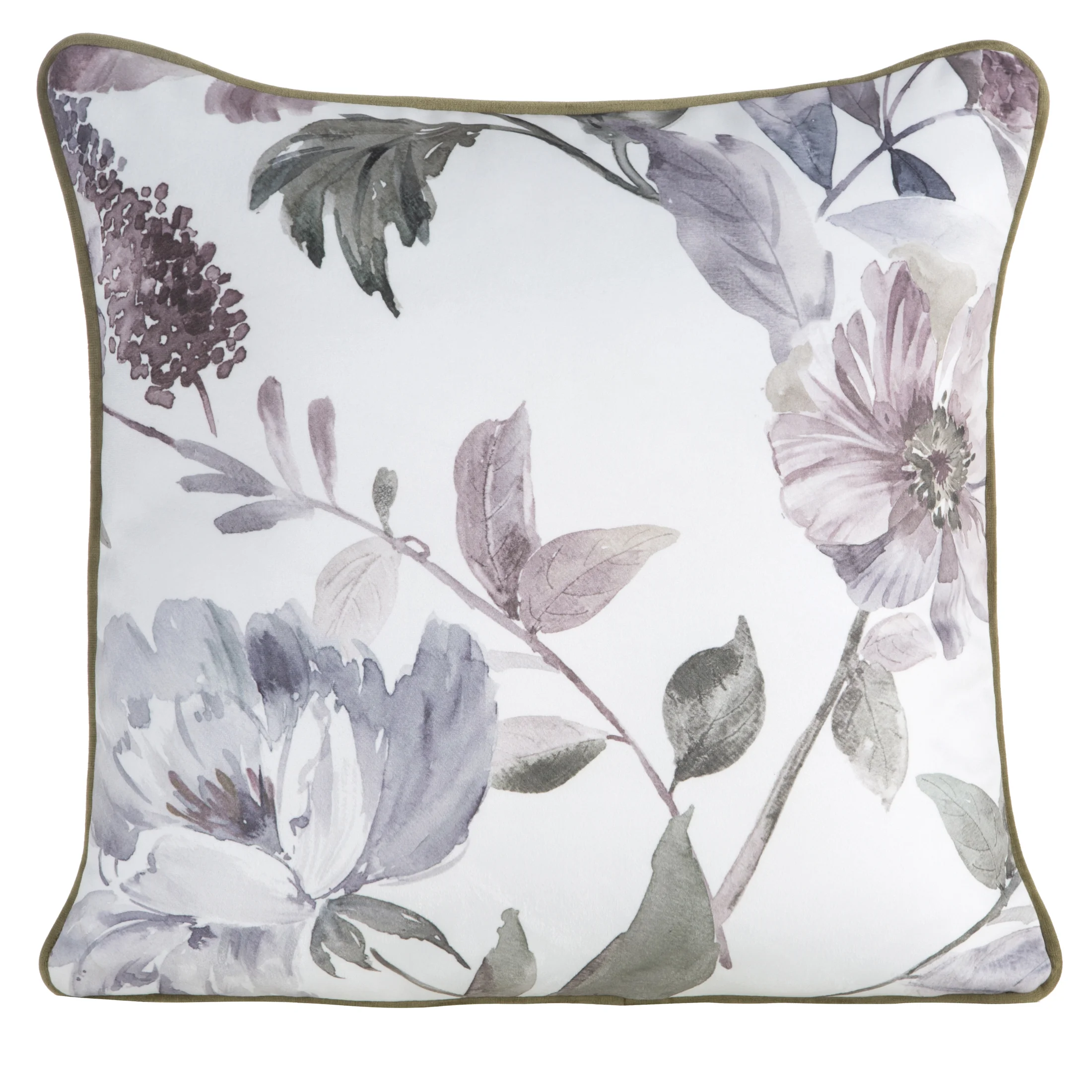 Poszewka na poduszkę 45x45 cm welwetowa, biało zielona z motywem roślinnym z wypustką na brzegach ROSALIA Eurofirany Premium | eurofirany