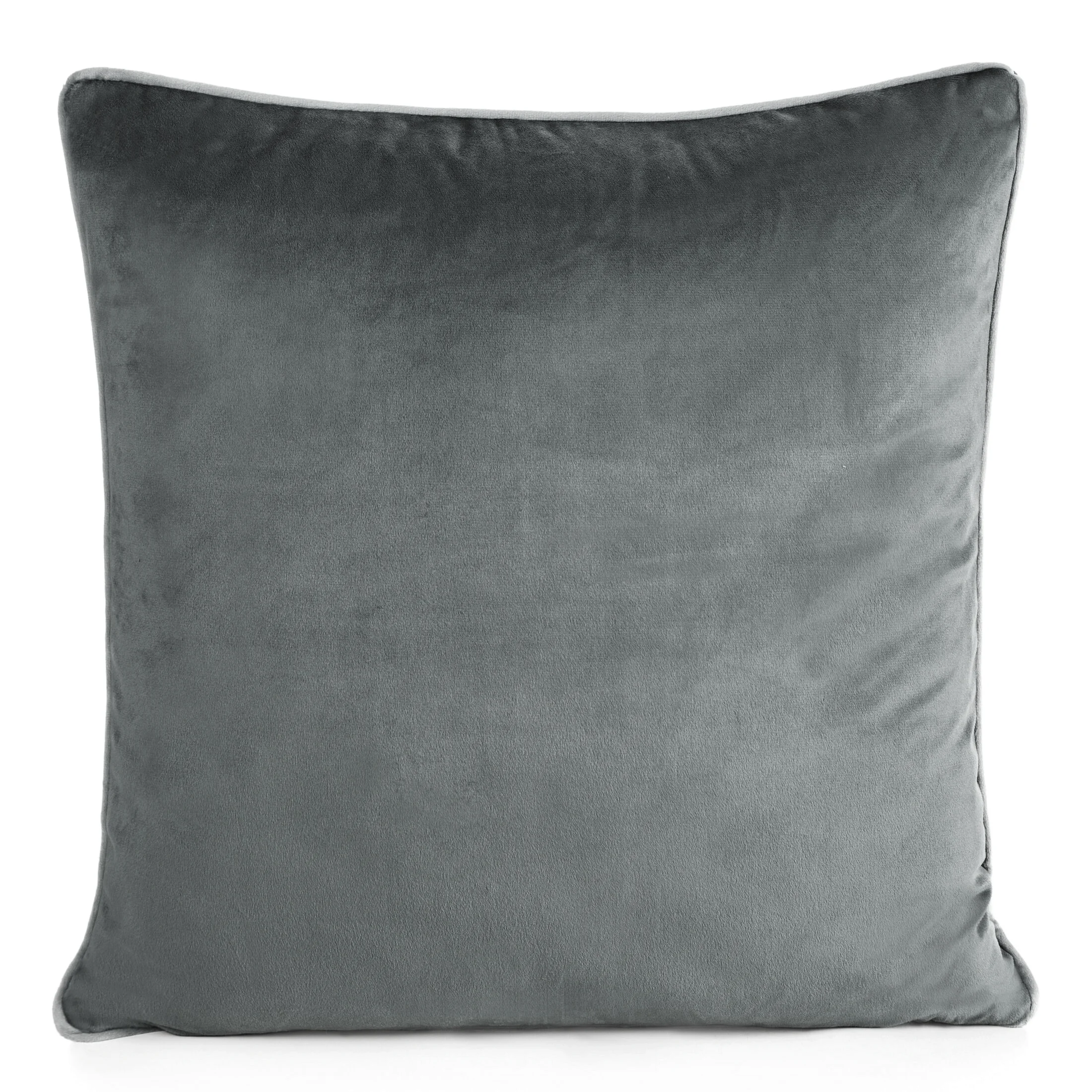 Poszewka na poduszkę 60x60 cm welwetowa kolor grafitowy o delikatnym połysku z ozdobną lamówką GAJA 2 | eurofirany