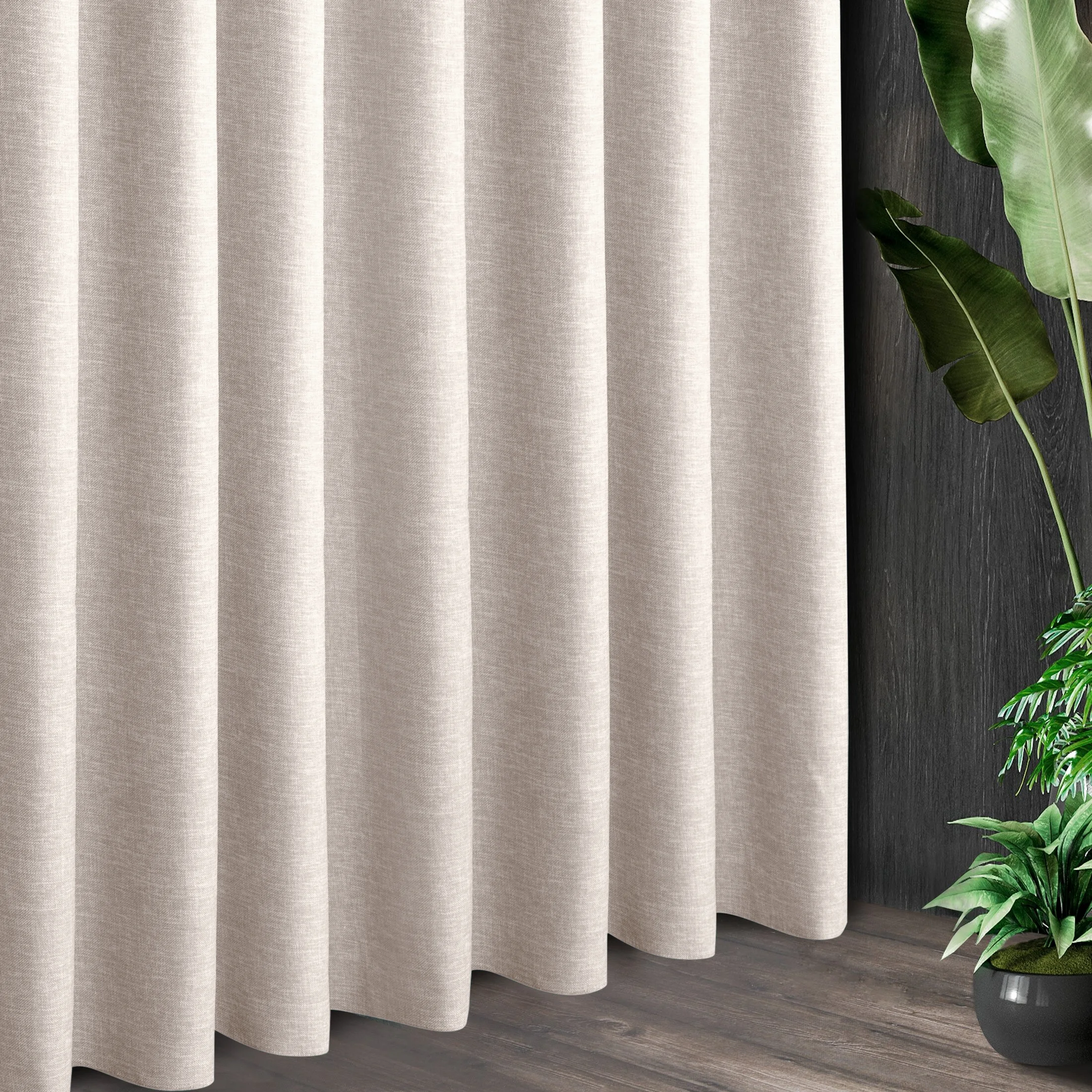 Tkanina zasłonowa zaciemniająca typu blackout, z ozdobnym splotem, z efektem melanżu