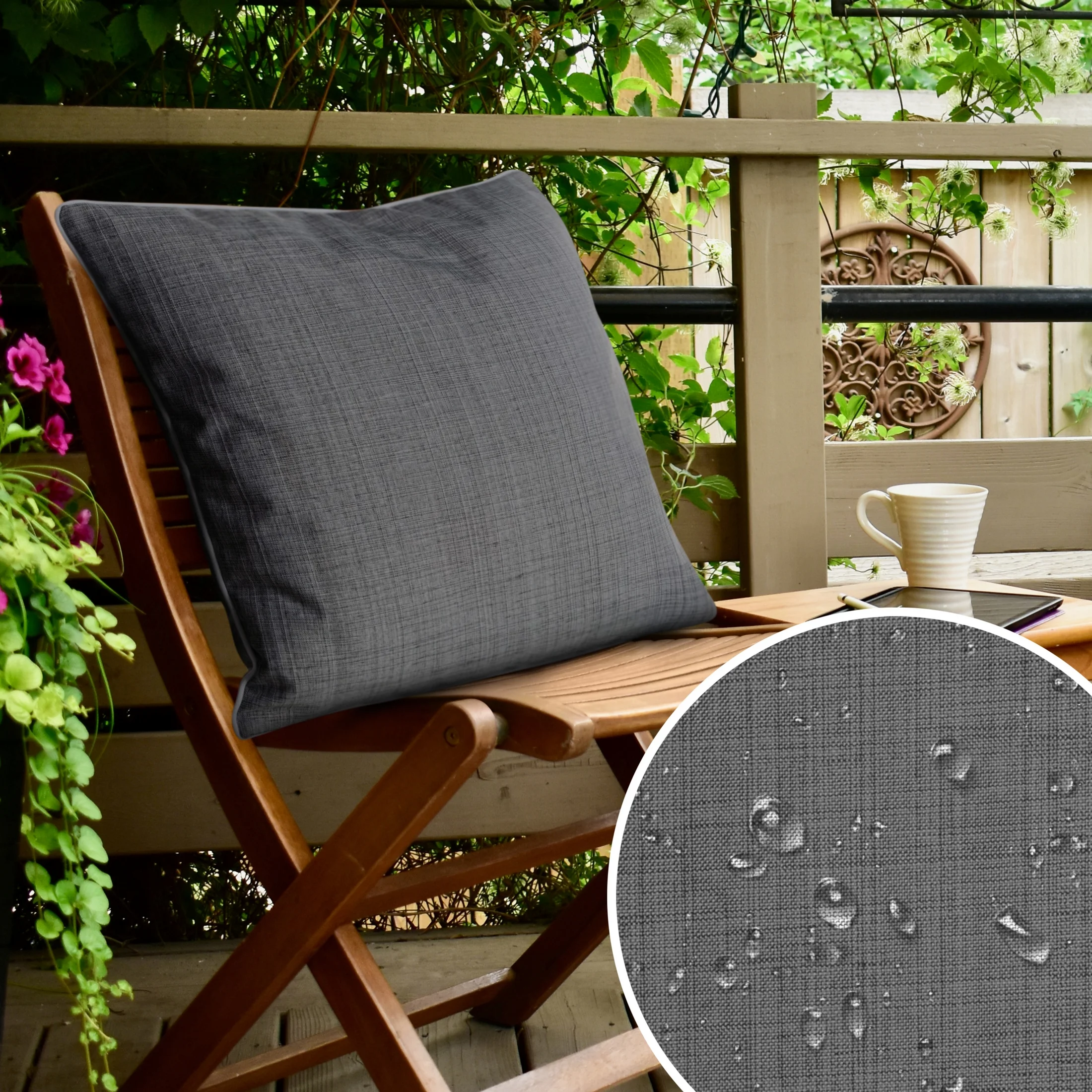 Poszewka na poduszkę 45x45 cm z gładkiej tkaniny wodoodpornej stalowa idealna do ogrodu i na taras GARDEN 3 |