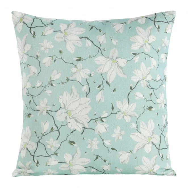 Poszewka na poduszkę 45x45 cm zdobiona kwiatowym printem miętowo, kremowa FLORE 2