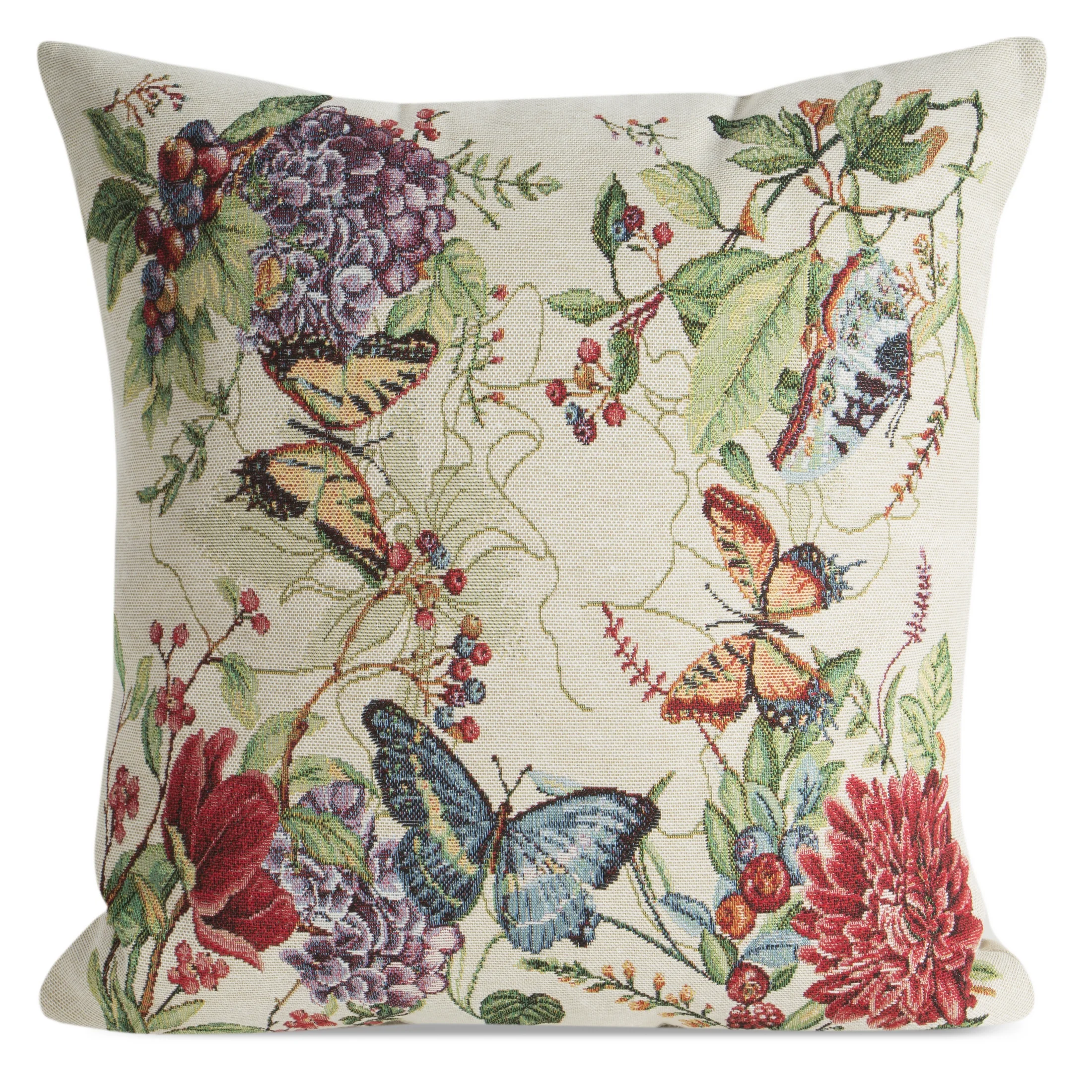 Poszewka na poduszkę 45x45 cm bawełniana, gobelinowa naturalno, czerwona z kwiatowym motywem SPRING3 | eurofirany