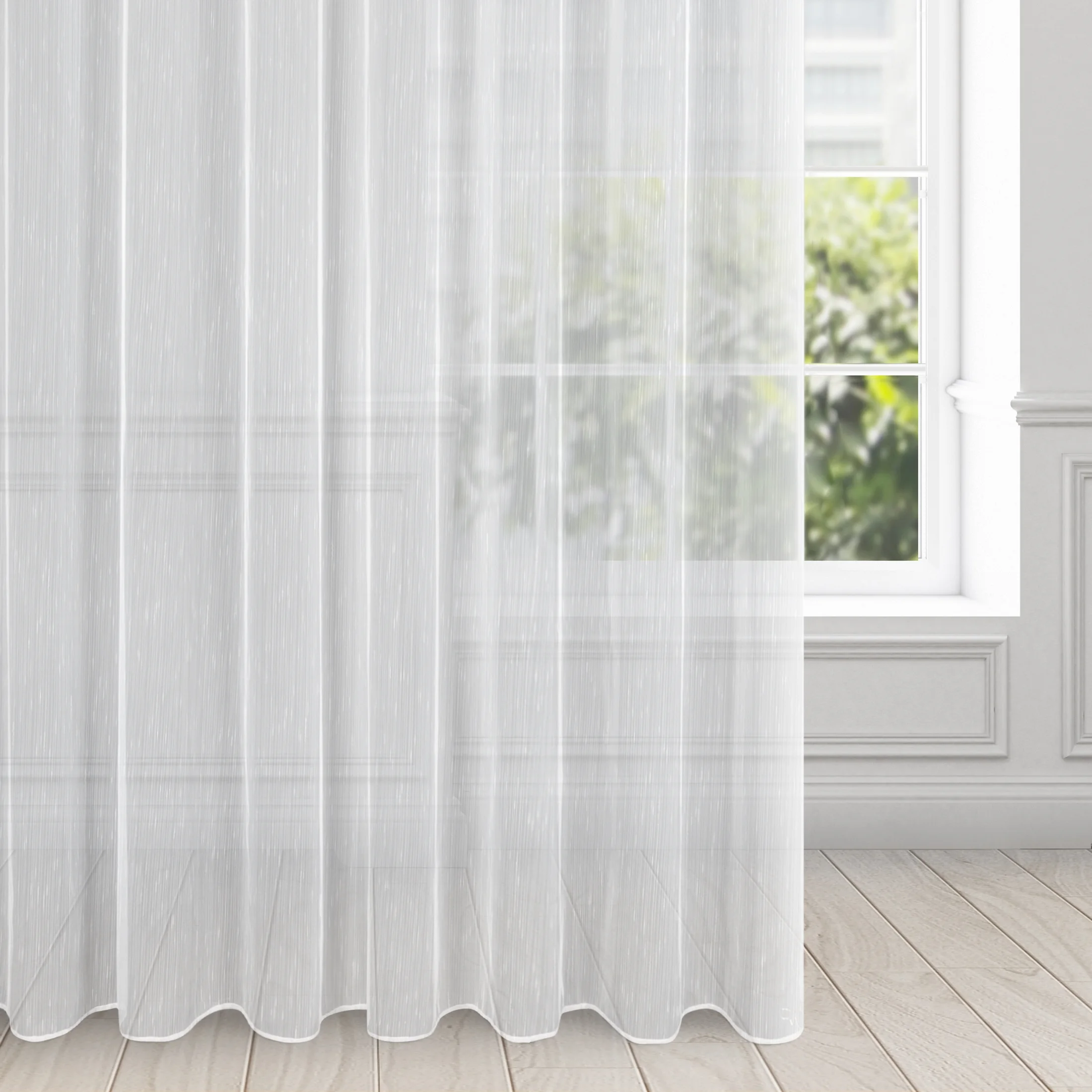 Firana biała z delikatnymi prążkami i efektem deszczyku 350x250 cm przelotka PILAR | eurofirany