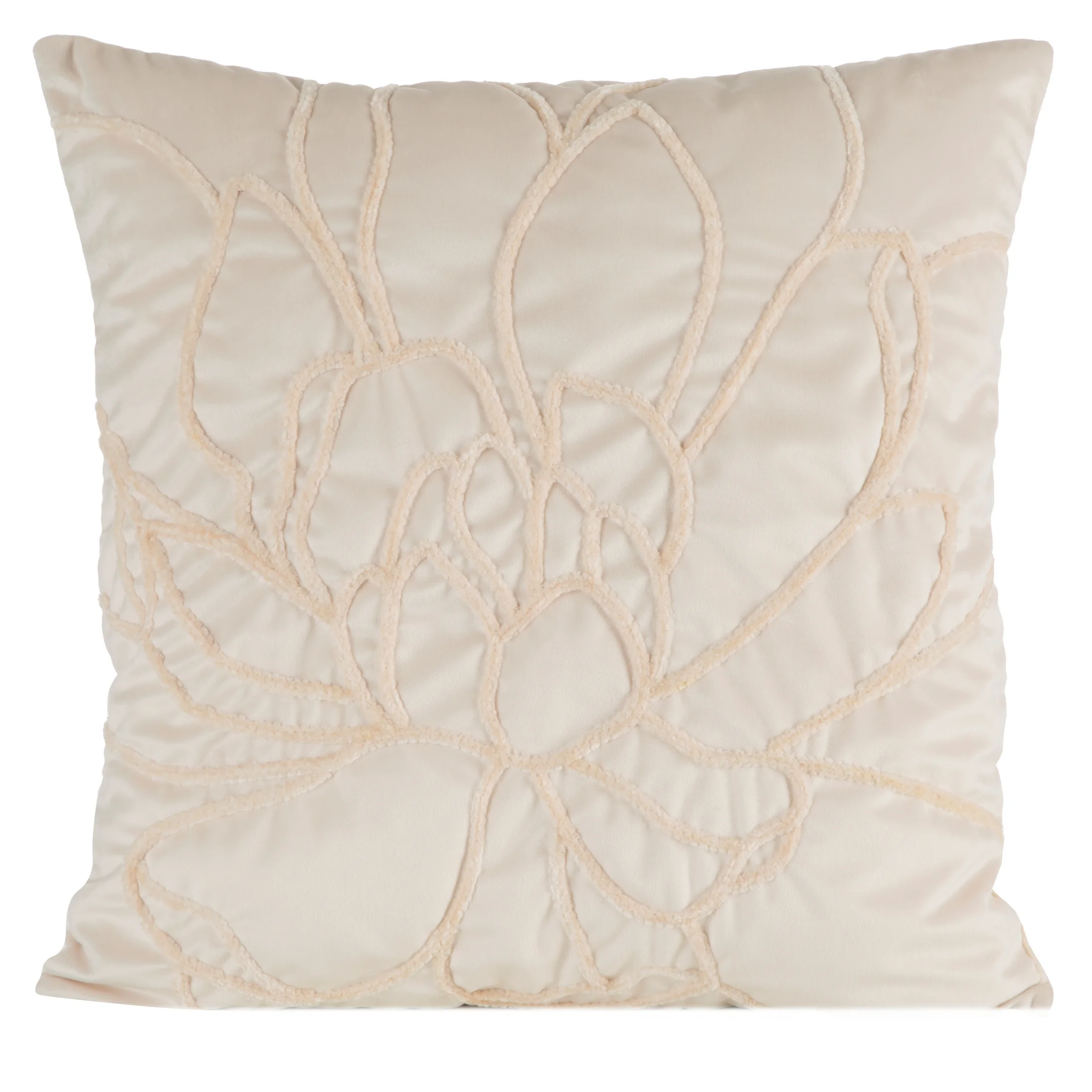 Poszewka na poduszkę 45x45 cm welwetowa kolor kremowy zdobiona naszywanym wzorem SANDI | eurofirany