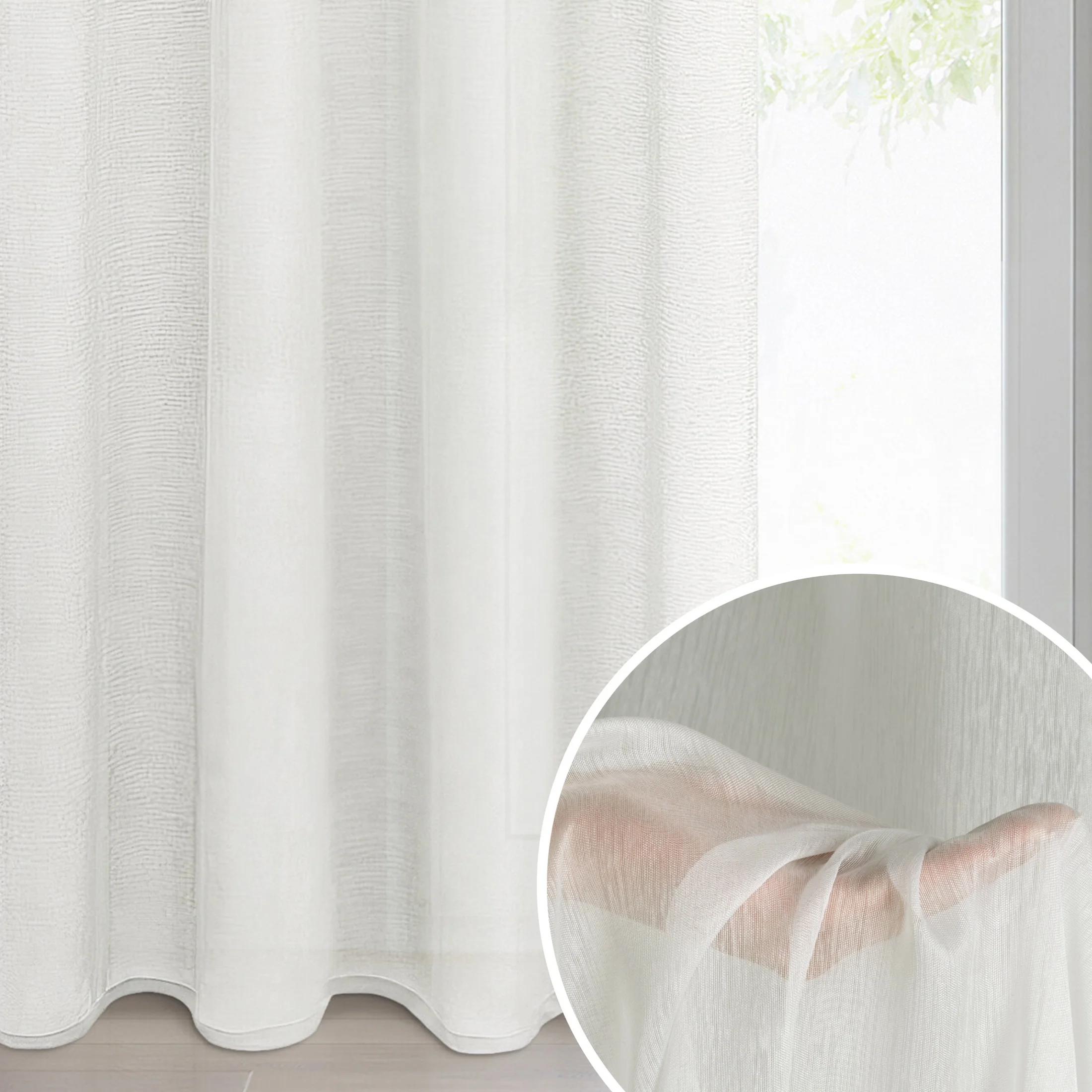 Firana kremowa o strukturze drobnego deszczyku wzór poziomy 140x250 cm przelotka REBECCA | eurofirany