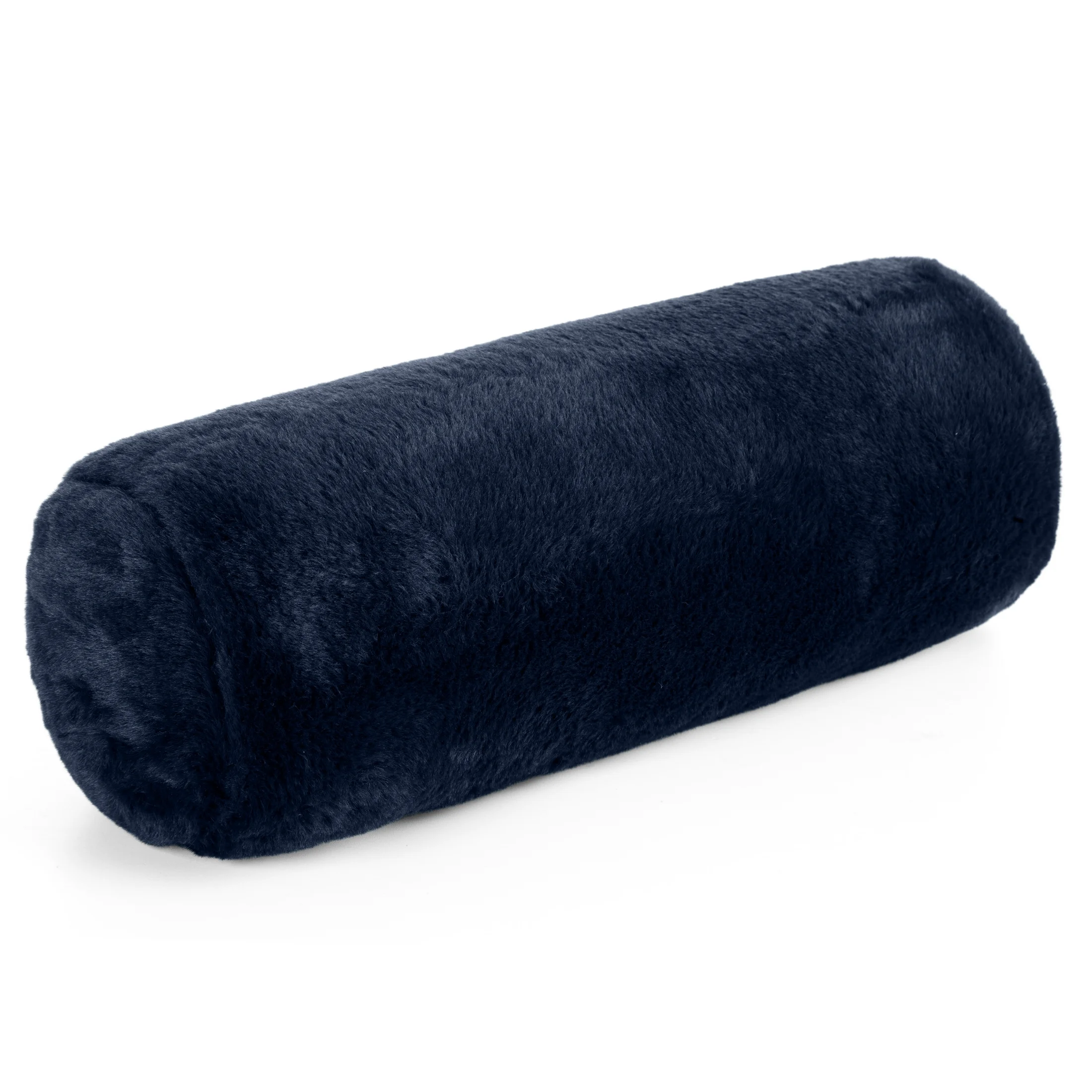 Poduszka wałek 15x45 cm granatowa z miękkiej futrzanej tkaniny NINA