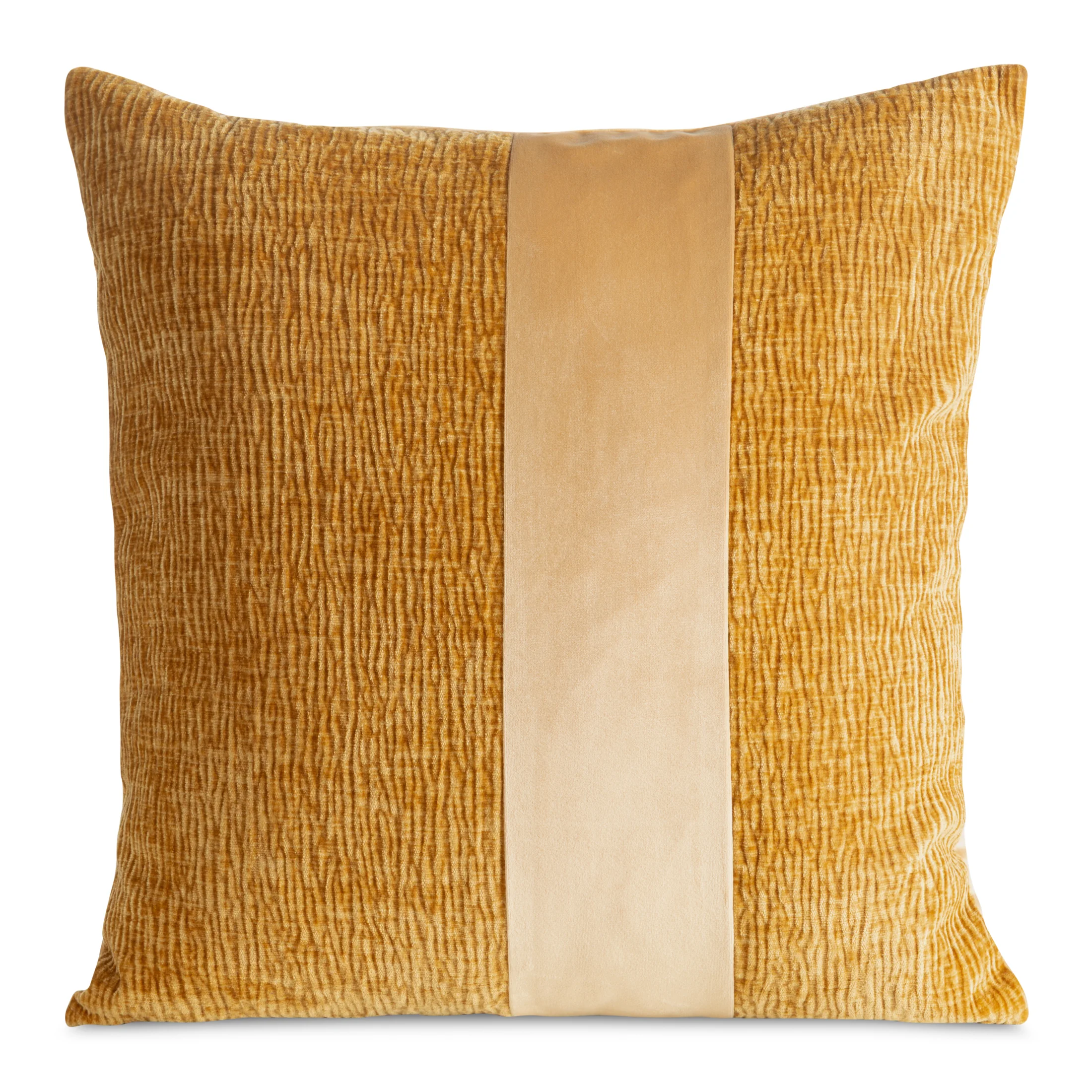 Poszewka na poduszkę 45x45 cm miodowa szenilowa zdobiona pasem z welwetu CARLA 04 | eurofirany