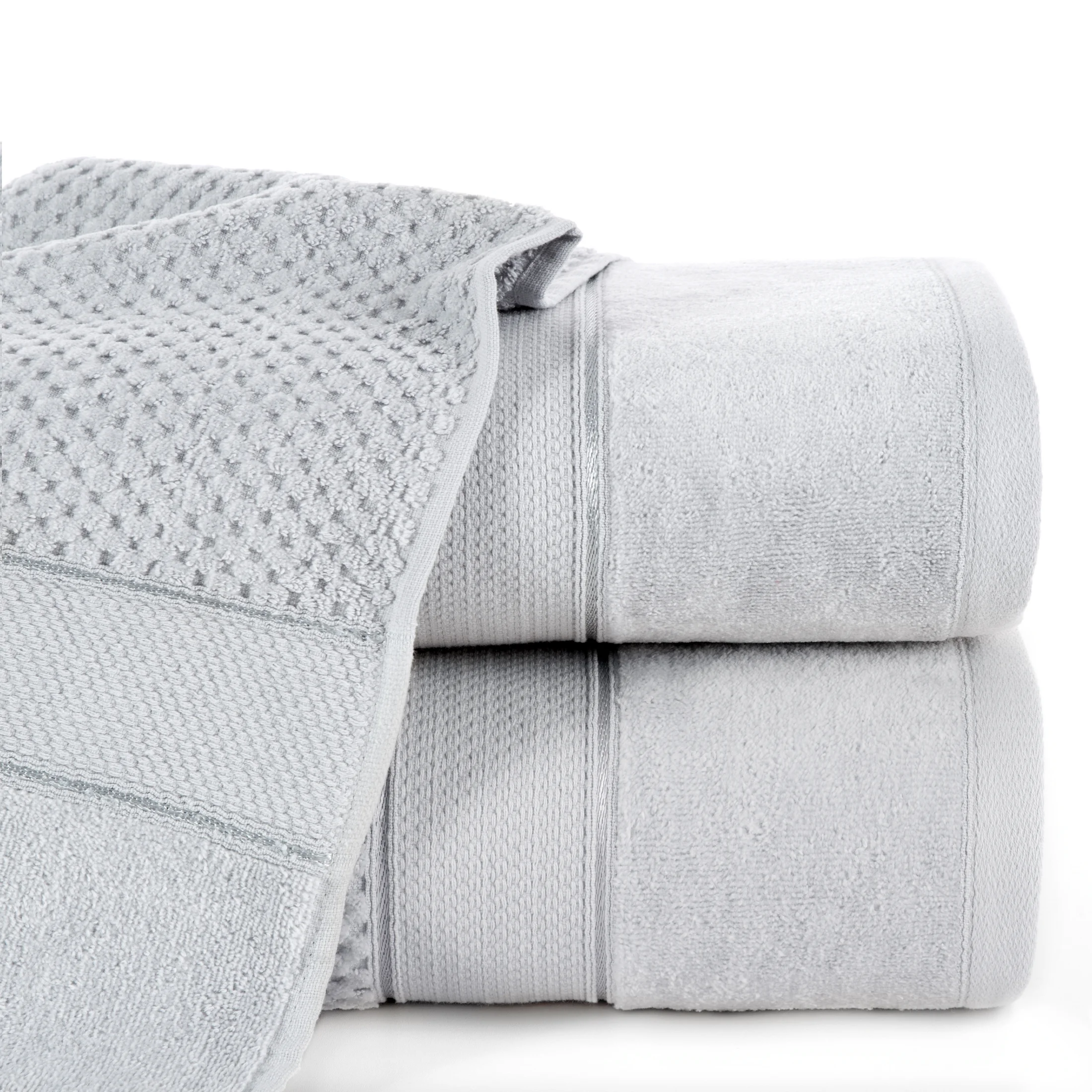 Ręcznik kąpielowy 50x90 cm bawełniany kolor srebrny z welwetową bordiurą 500 g/m2 JESSI