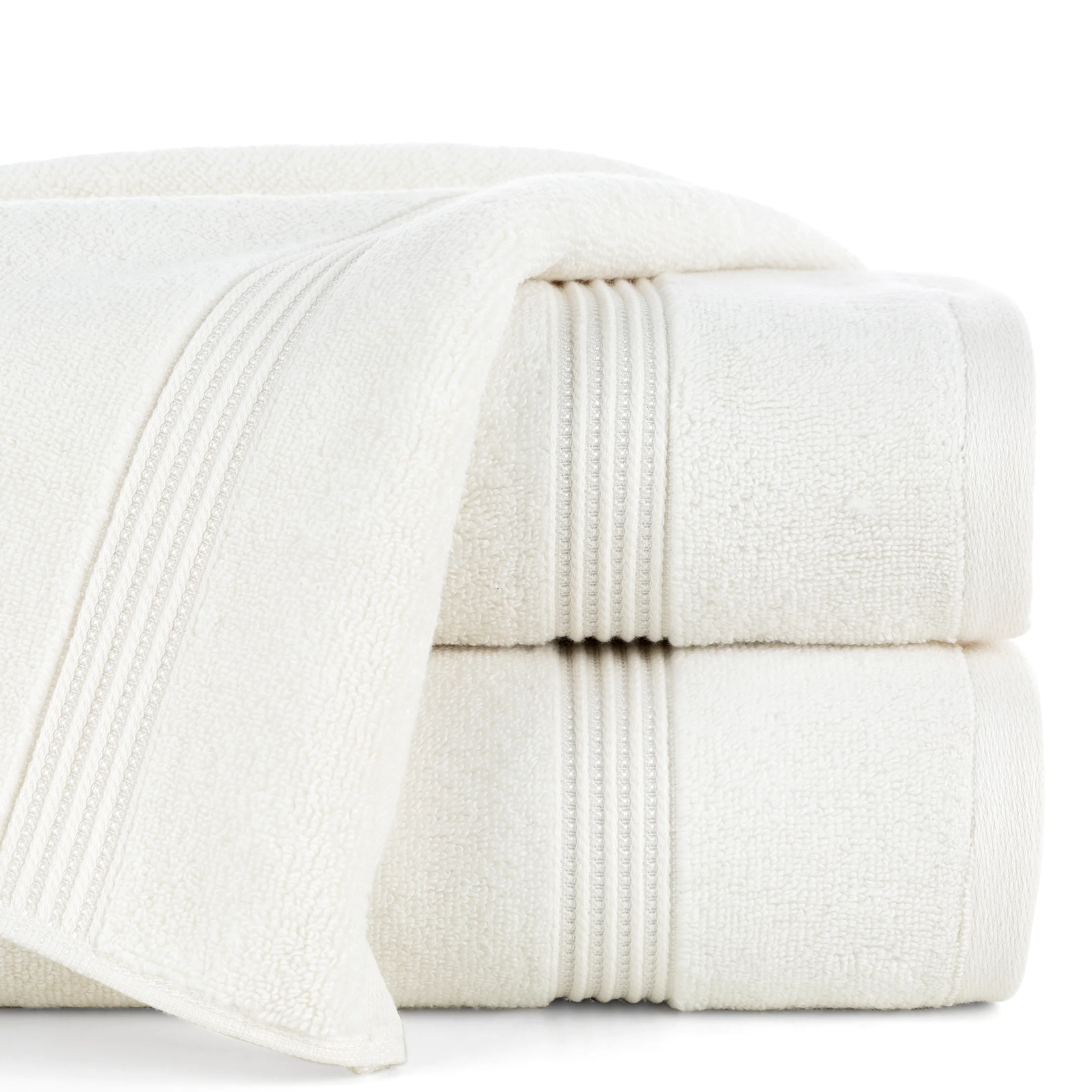 Ręcznik do rąk 30x50 cm bawełniany kolor kremowy 0 twist zdobiony paseczkami 550 g/m2 MOLLY