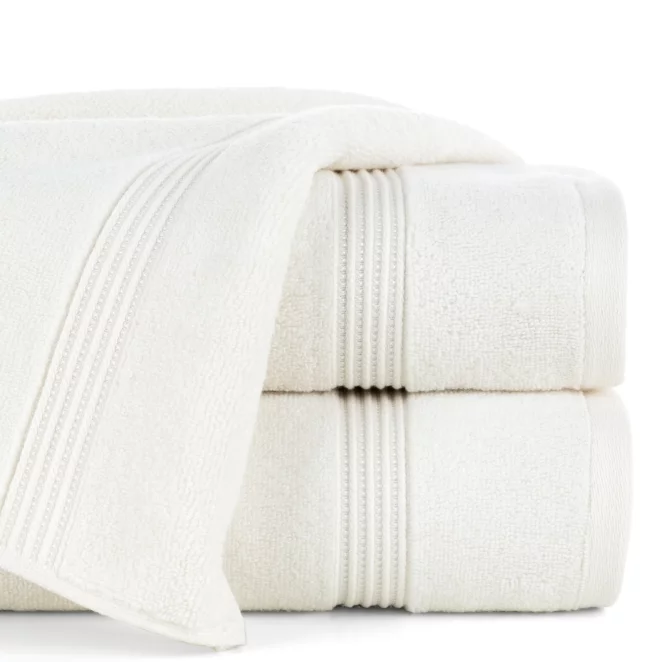 Ręcznik do rąk 30x50 cm bawełniany kolor kremowy 0 twist zdobiony paseczkami 550 g/m2 MOLLY