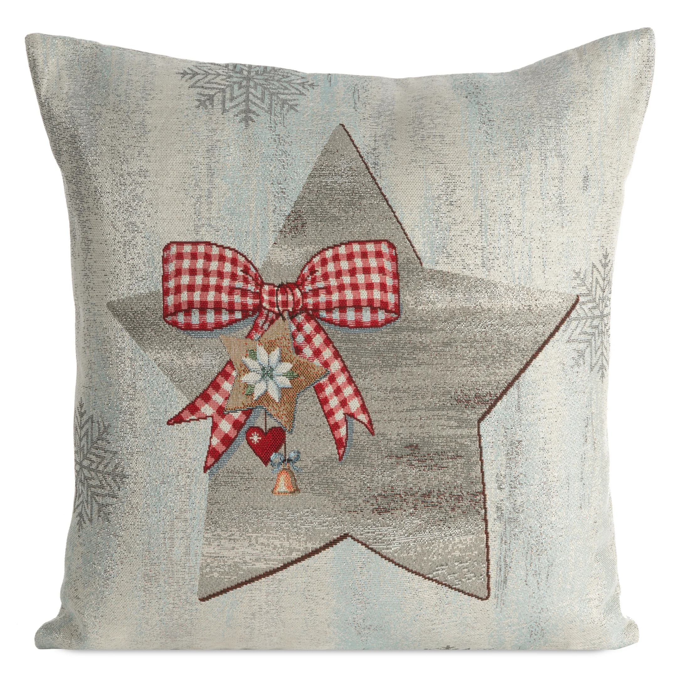 Poszewka na poduszkę 45x45 cm bawełniana, gobelinowa popielato, srebrna zdobiona motywem świątecznym GOB | eurofirany