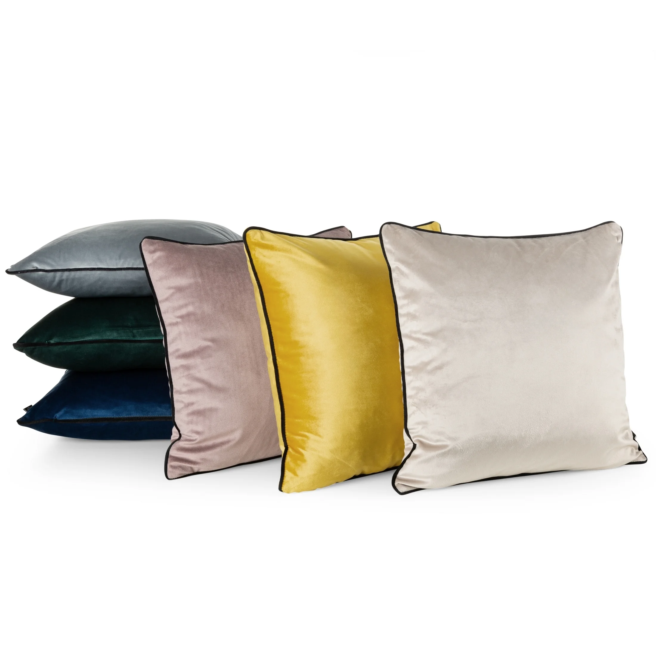 Poszewka na poduszkę 45x45 cm z miękkiego welwetu różowo, czarna wykończona lamówką MADIE