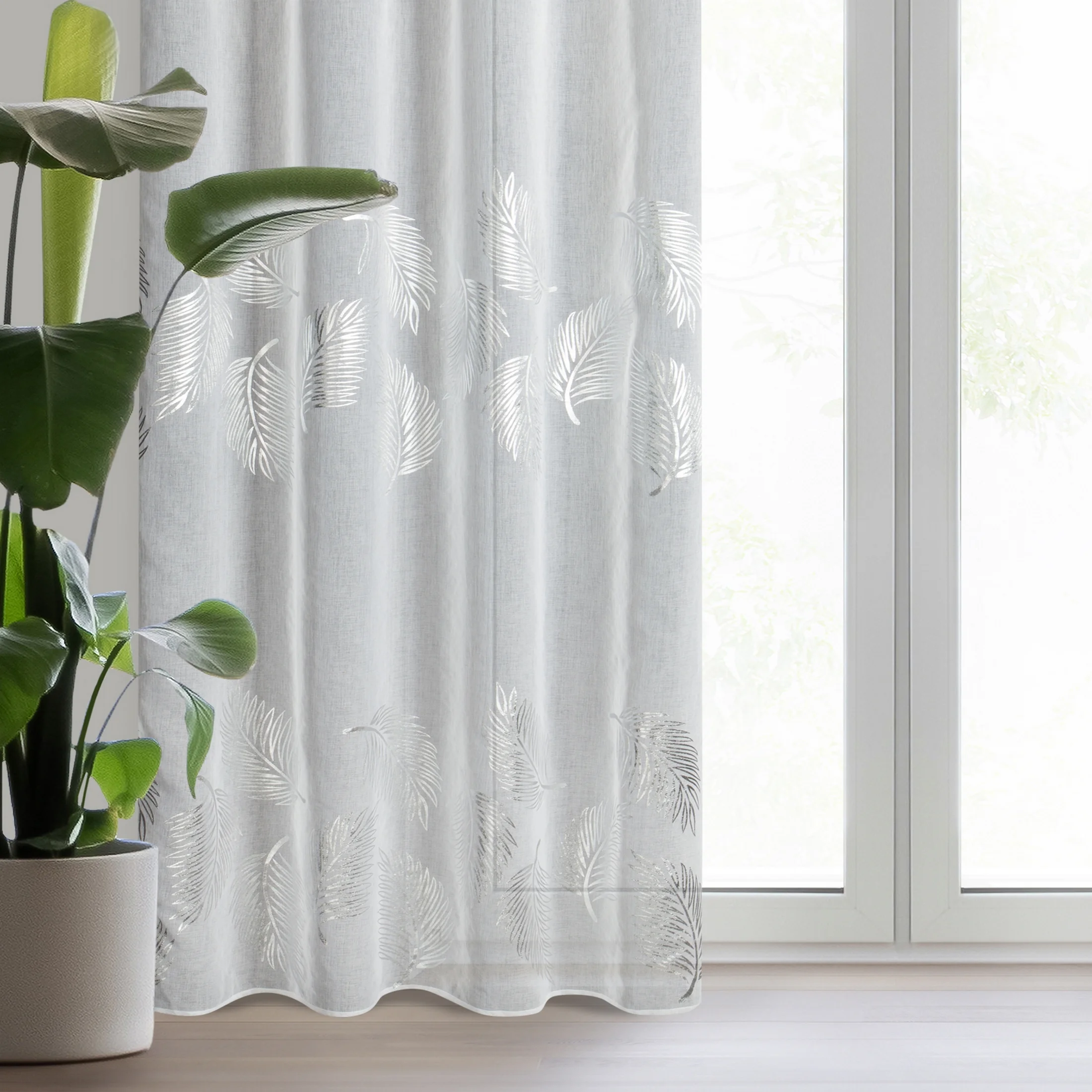 Firana biało, srebrna etamina 140x250 cm przelotka - IDALIA | eurofirany