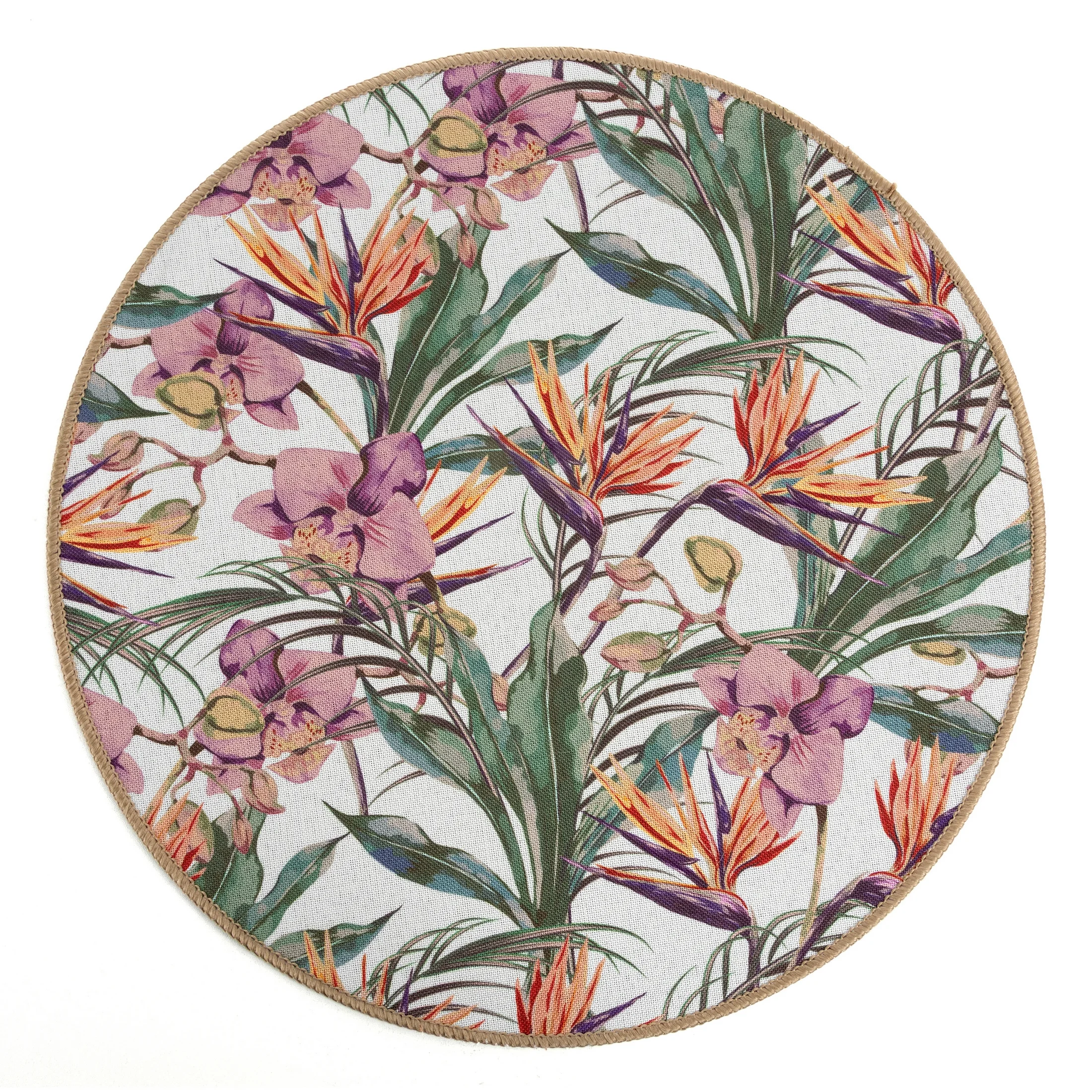 Podkładka na stół zielono, fioletowa średnica 38 cm HOPE z nadrukiem roślinnym