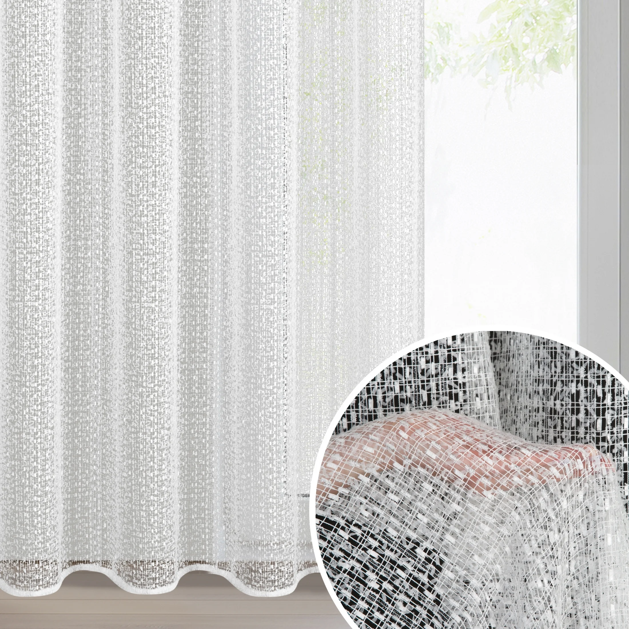 Firana biała z siateczki z moherową nicią 140x250 cm przelotka - KLOE | eurofirany