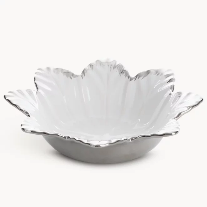 Misa ceramiczna dekoracyjna biało-srebrna zdobiona wypukłym wzorem 23x13x8 cm NIRA