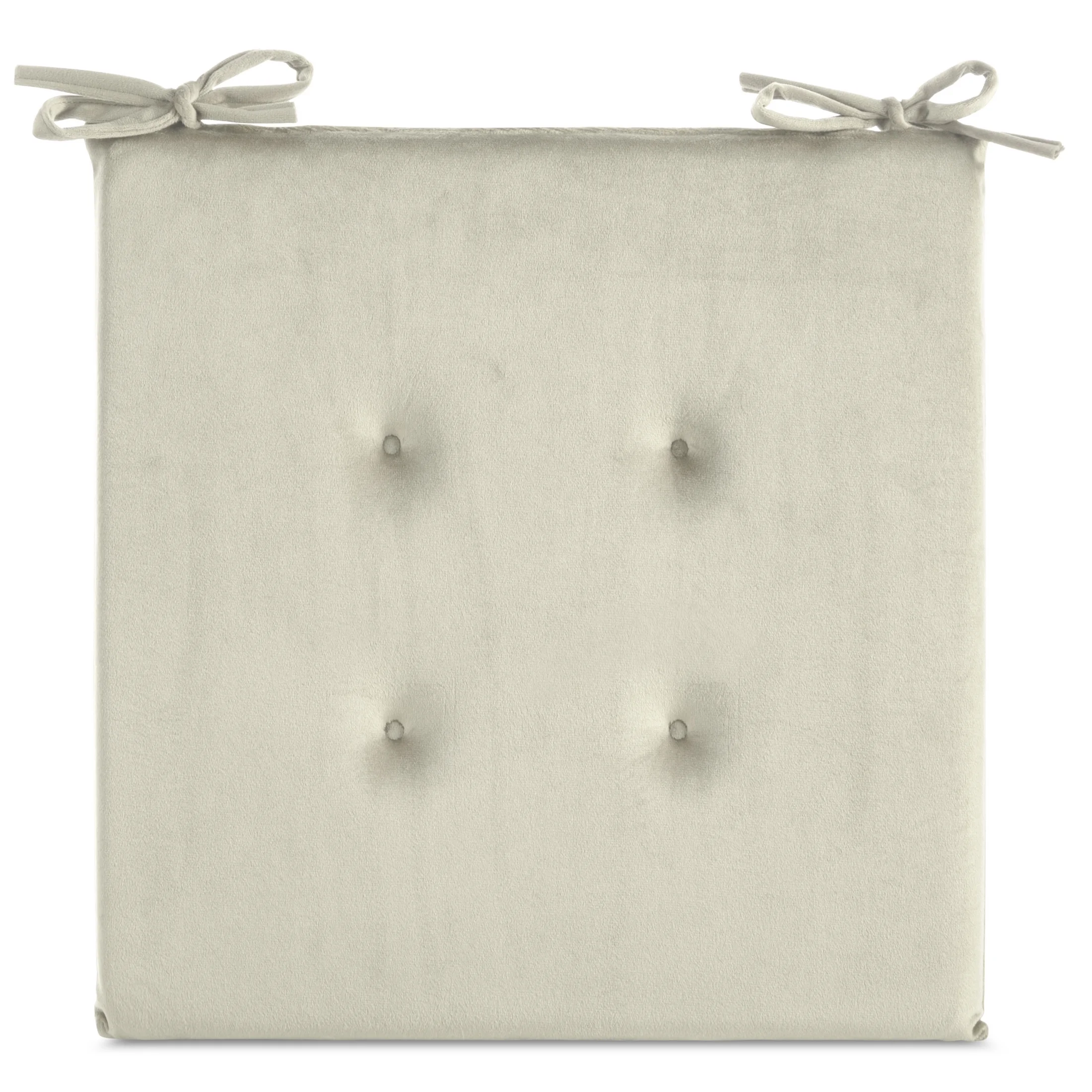 Poduszka na krzesło 40 x 40 x 3 cm welwetowa kremowa z ozdobnym pikowaniem i praktycznymi troczkami GAJA