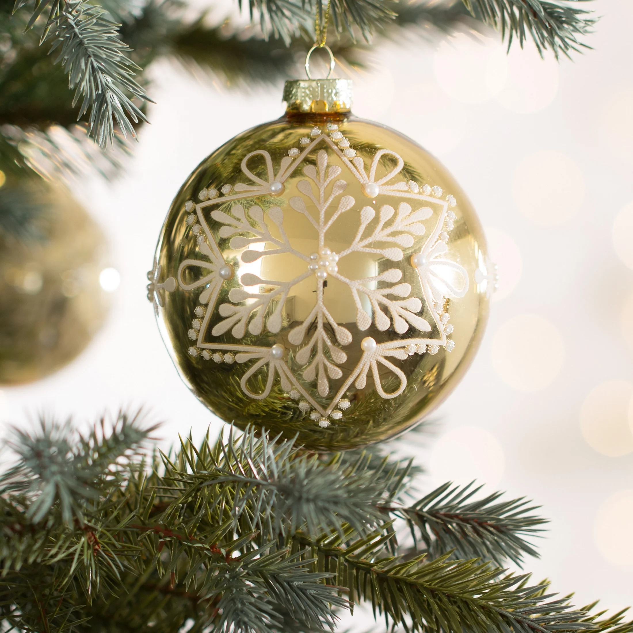 Szklana bombka choinkowa ręcznie zdobiona błyszczącą gwiazdą | 