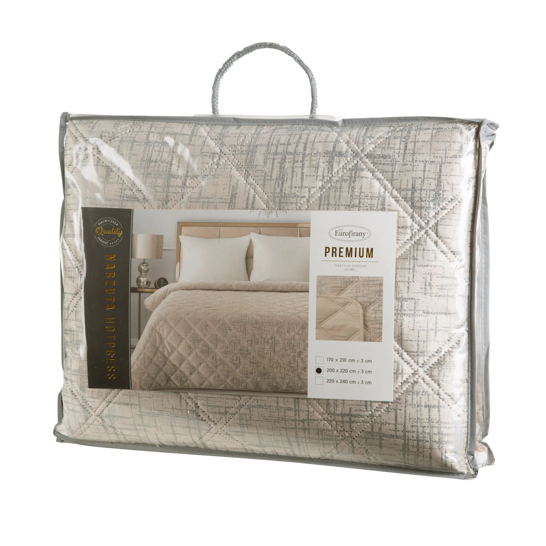 Narzuta welwetowa kremowa 170x210 cm pikowana metodą hot press z błyszczącym nadrukiem BLINK 6 Eurofirany Premium