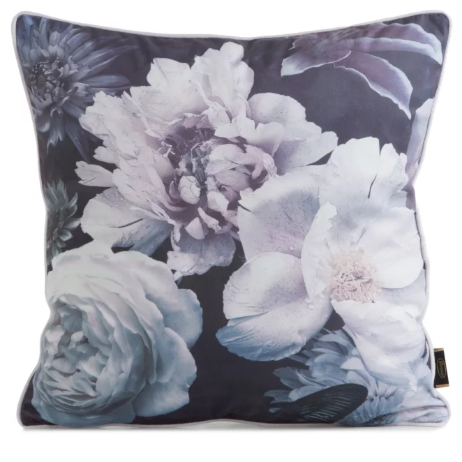 Poszewka na poduszkę 45x45 cm welwetowa, fioletowo czarna, dwustronna z motywem kwiatów VELVET 134 Eurofirany Premium