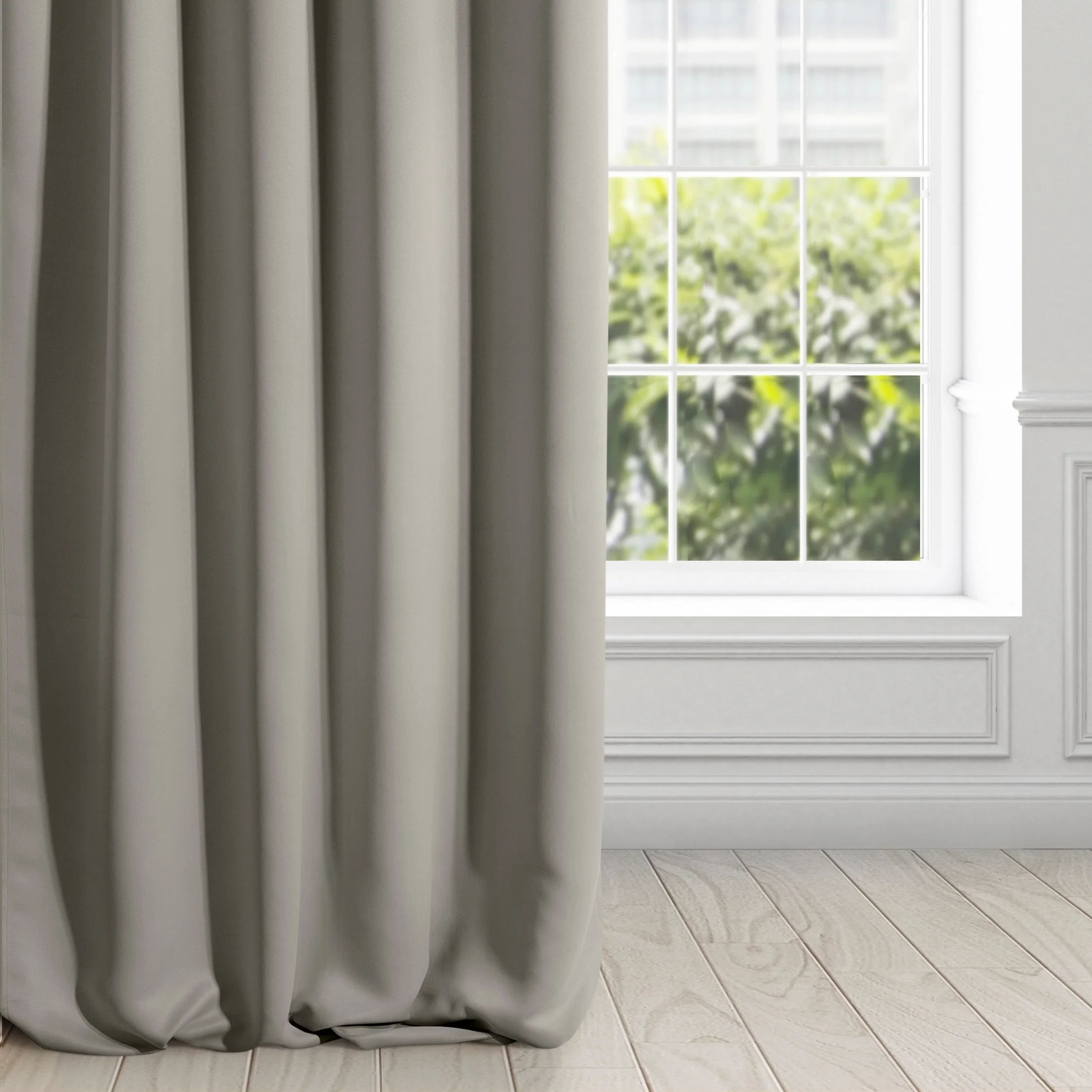 Zasłona ciemnobeżowa z gładkiej matowej tkaniny zaciemniającej 135x250 cm przelotka - BLACKOUT | eurofirany