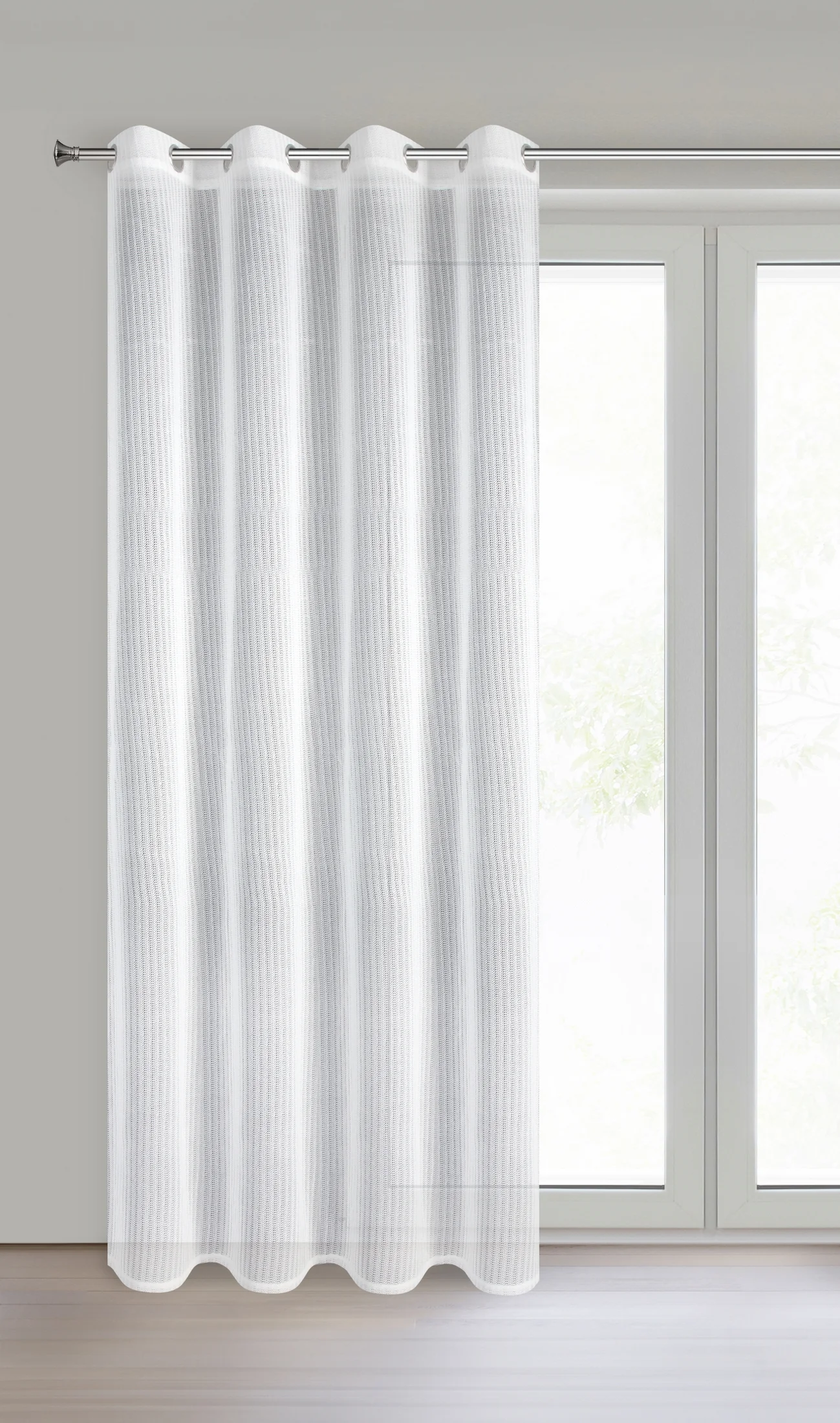 Firana biała z siateczki o geometrycznym wzorze 140x250 cm przelotka - ADRI