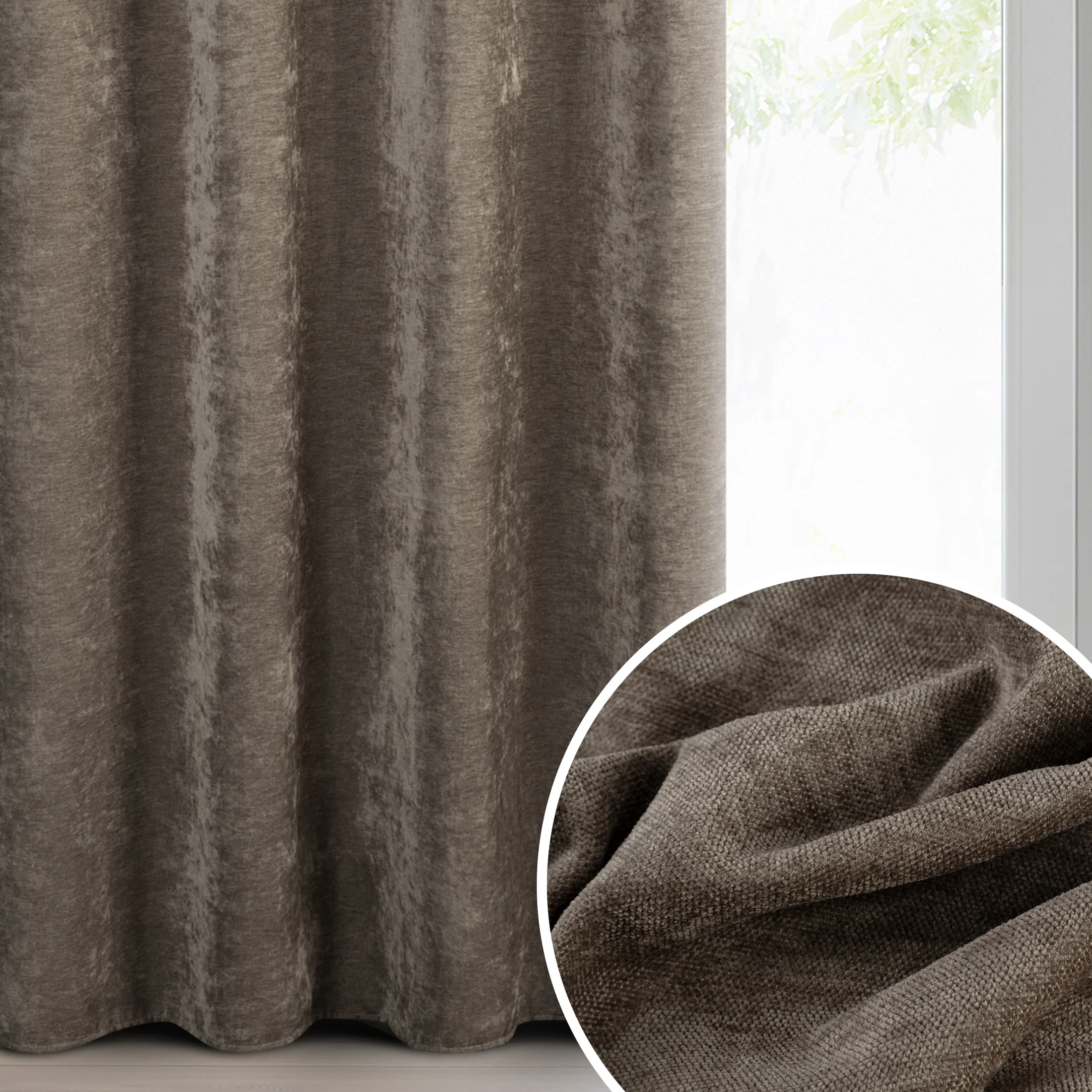 Zasłona szara z szenilowej tkaniny 140x250cm przelotki - VANI | eurofirany