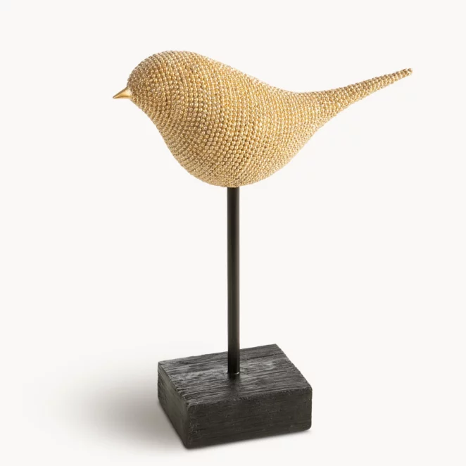 Figurka złota w kształcie ptaszka o drobnym strukturalnym wzorze 17x6x20 cm ELDO 2