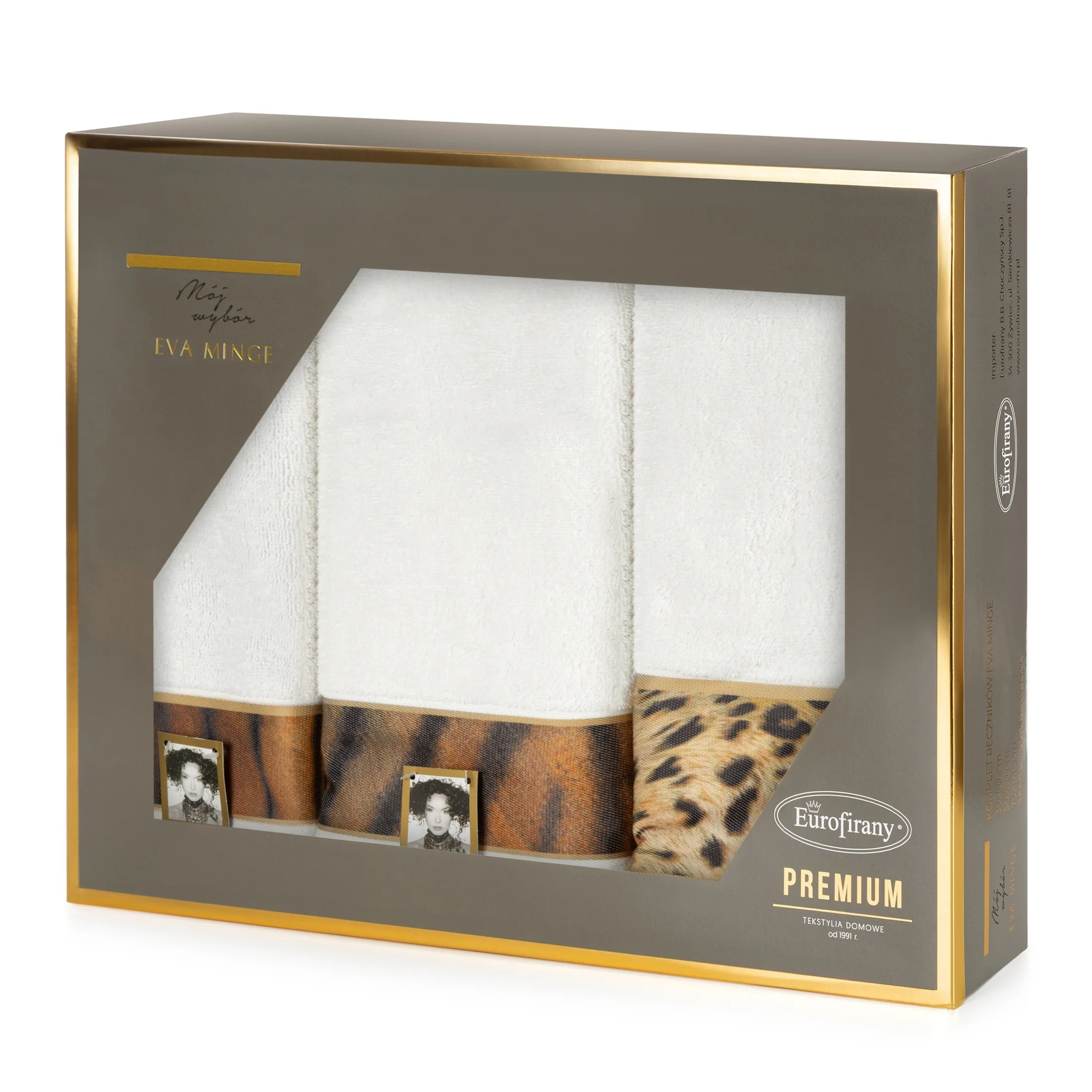 Zestaw ręczników bawełnianych na prezent 3 szt kolor kremowy, czarny 500 g/m2 Eva Minge 23