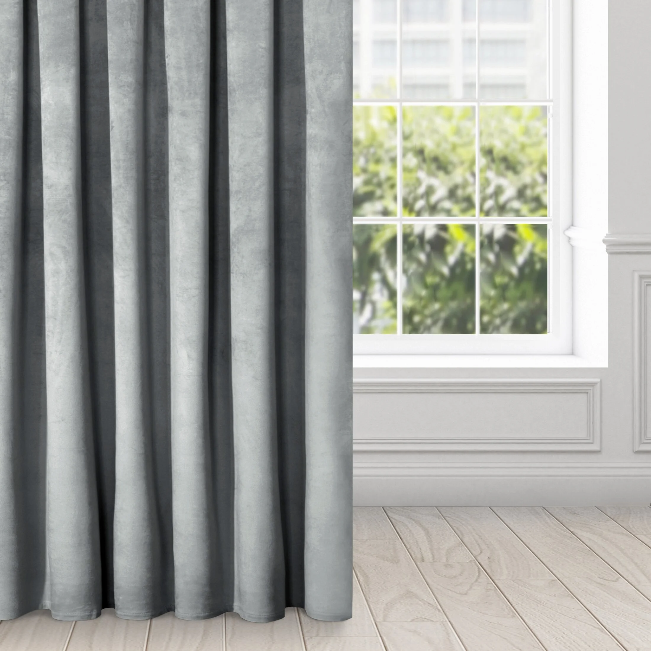 Zasłona srebrna z miękkiego welwetu 140x250 cm taśma - SUZANA | eurofirany