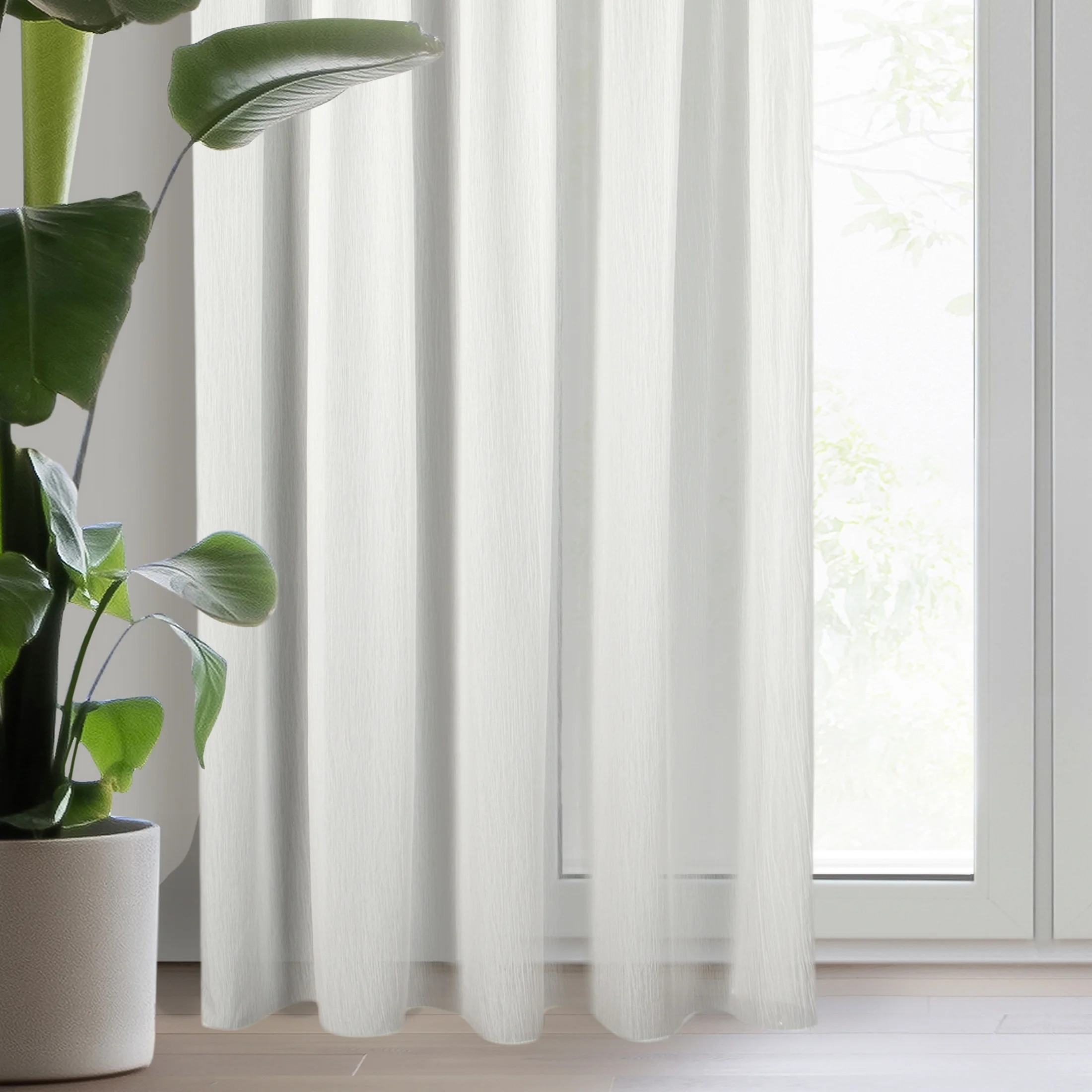 Firana biała z tkaniny szyfonowej z efektem garbowania nie wymagająca prasowania 135x270 cm taśma MELINDA | eurofirany