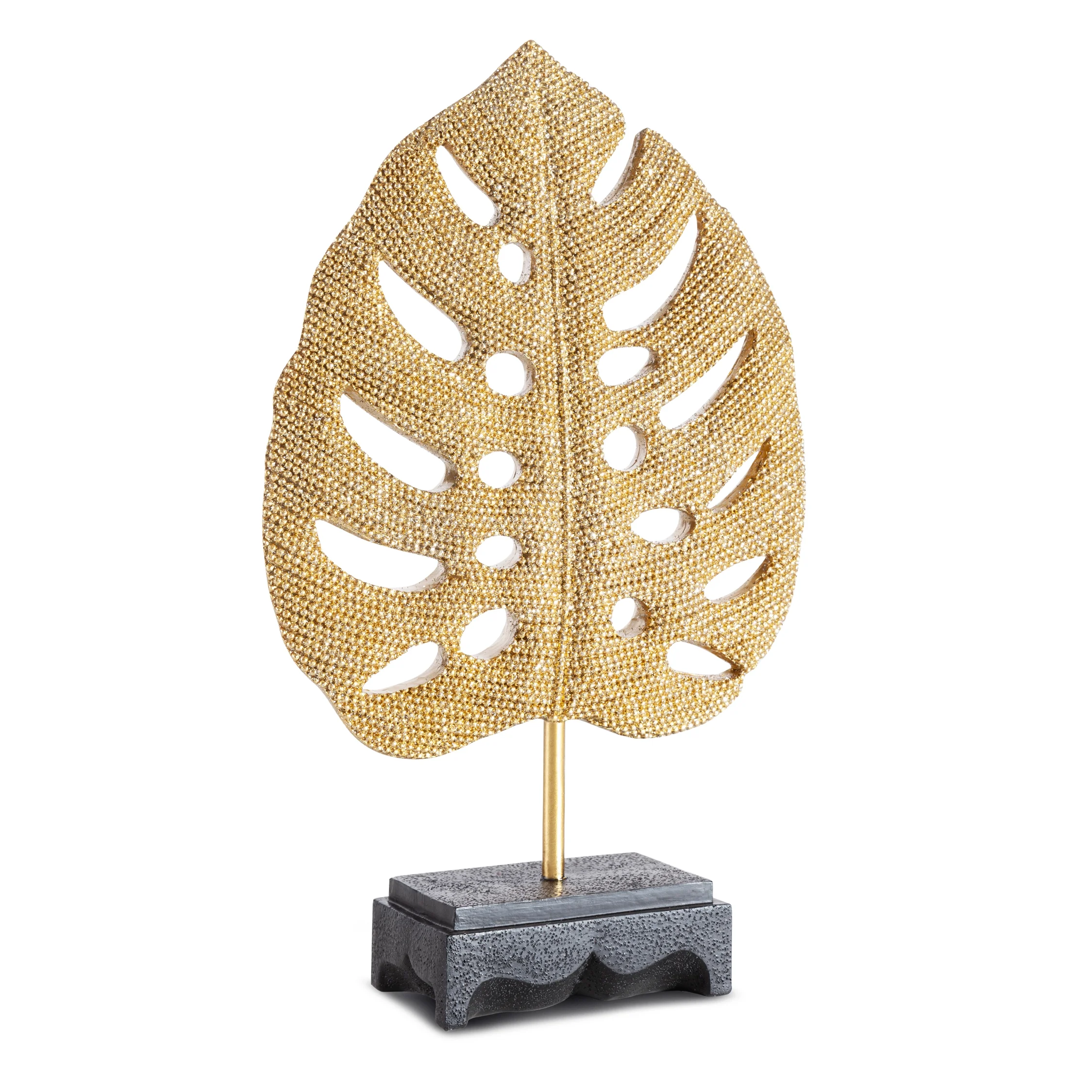 Liść monstery - figurka dekoracyjna ELDO o drobnym strukturalnym wzorze, złota | eurofirany