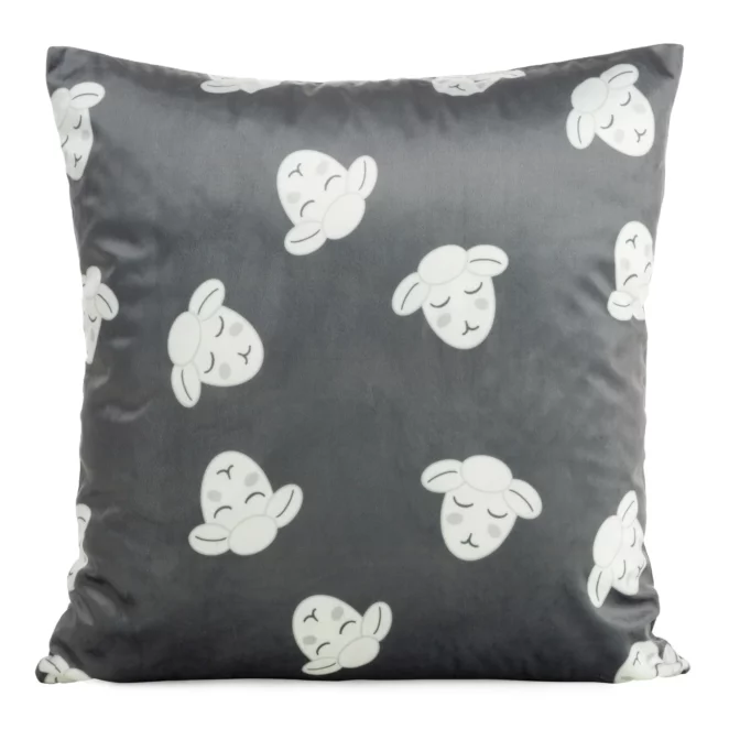 Poszewka na poduszkę 45x45 cm welwetowa stalowo, biała z motywem baranków KIDS DESIGN 91