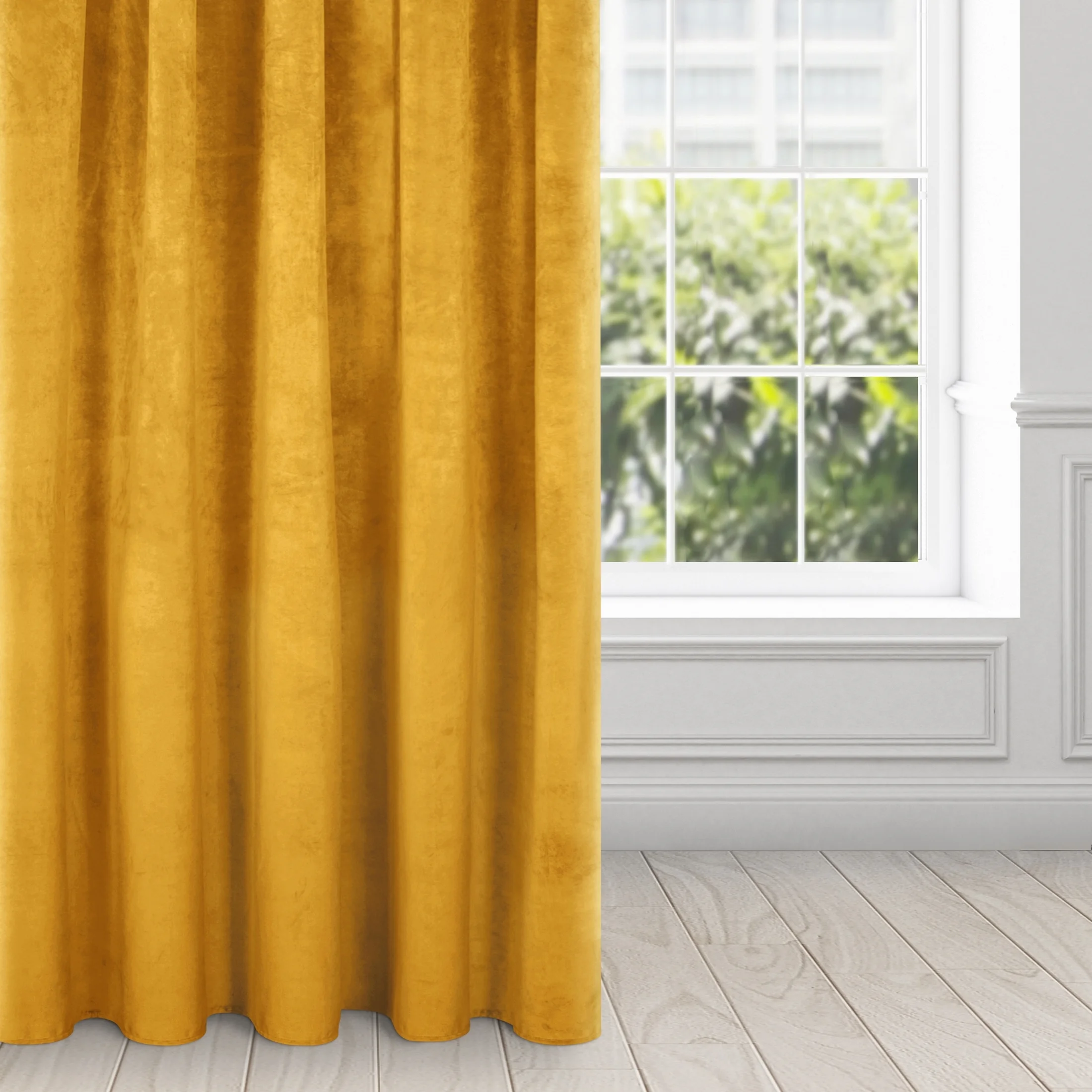 Zasłona musztardowa z ekskluzywnego aksamitnego welwetu 290 g/m2 140x270 cm taśma -RIA - Diva Line | eurofirany