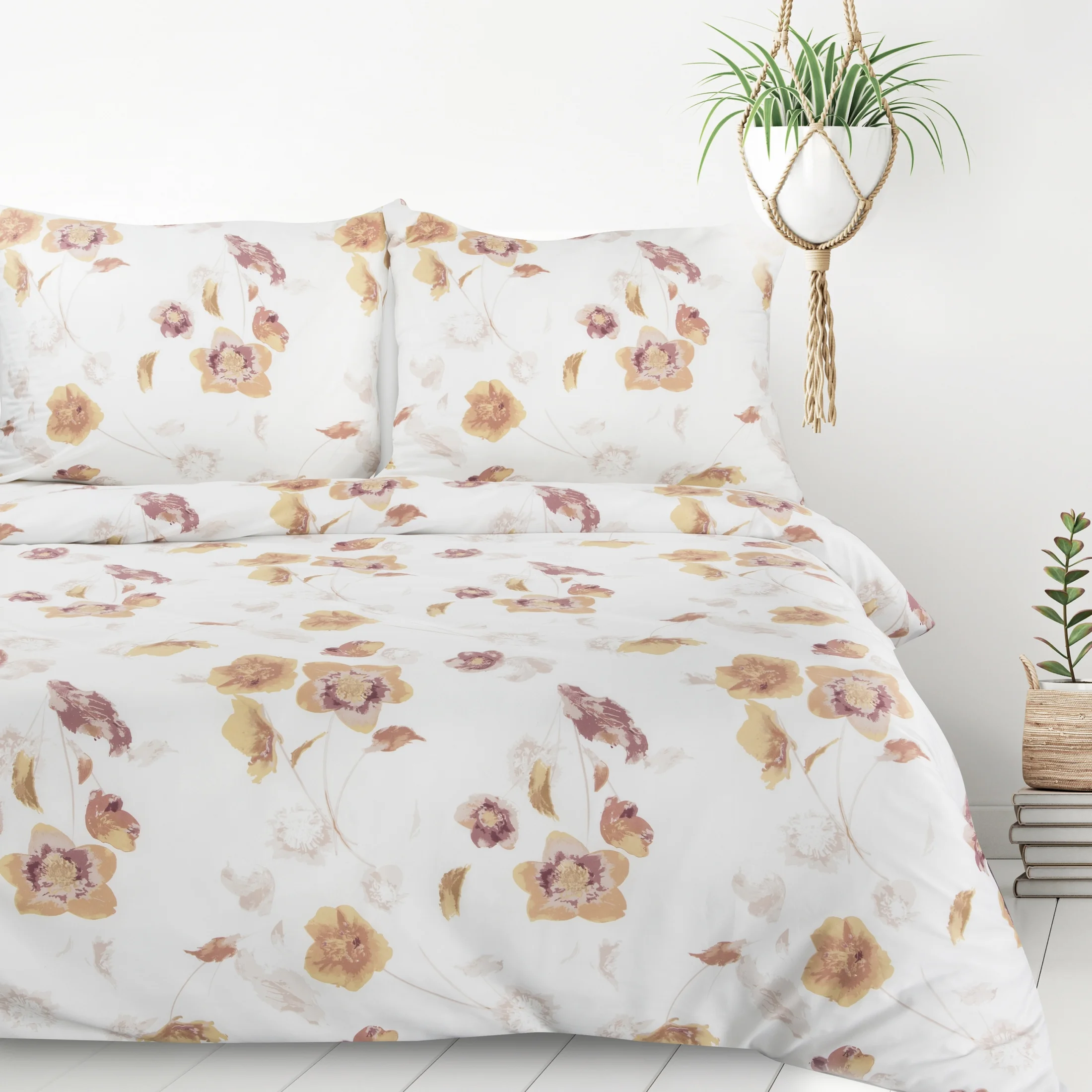 Pościel 140x200 cm z mikrowłókna kolor biały, brązowy motyw kwiatowym IGA Design 91 | eurofirany