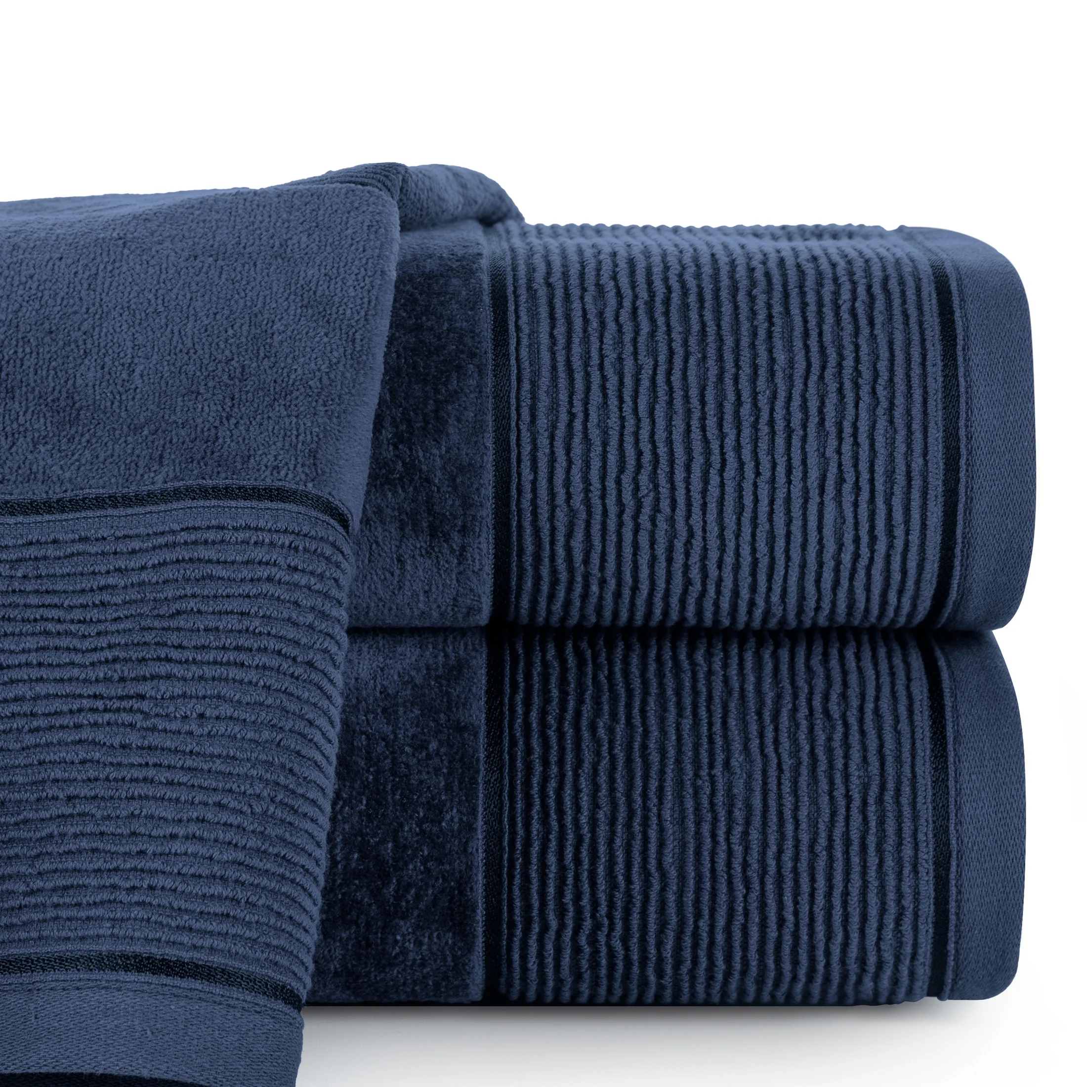 Ręcznik kąpielowy 50x90 cm bawełniany kolor granatowy z welurową bordiurą 500 g/m2 EMMA