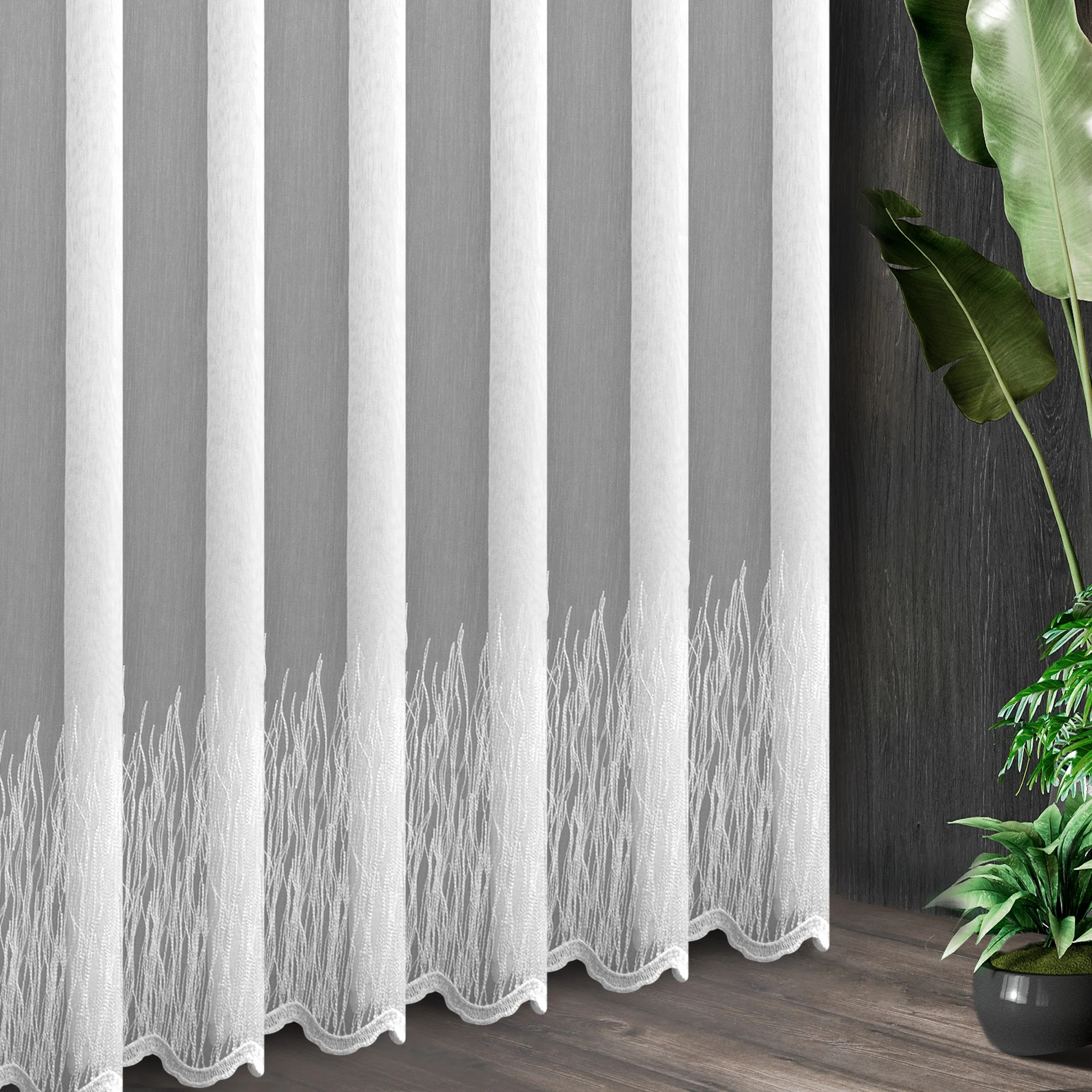 Tkanina firanowa aden z haftowanym fantazyjnym wzorem