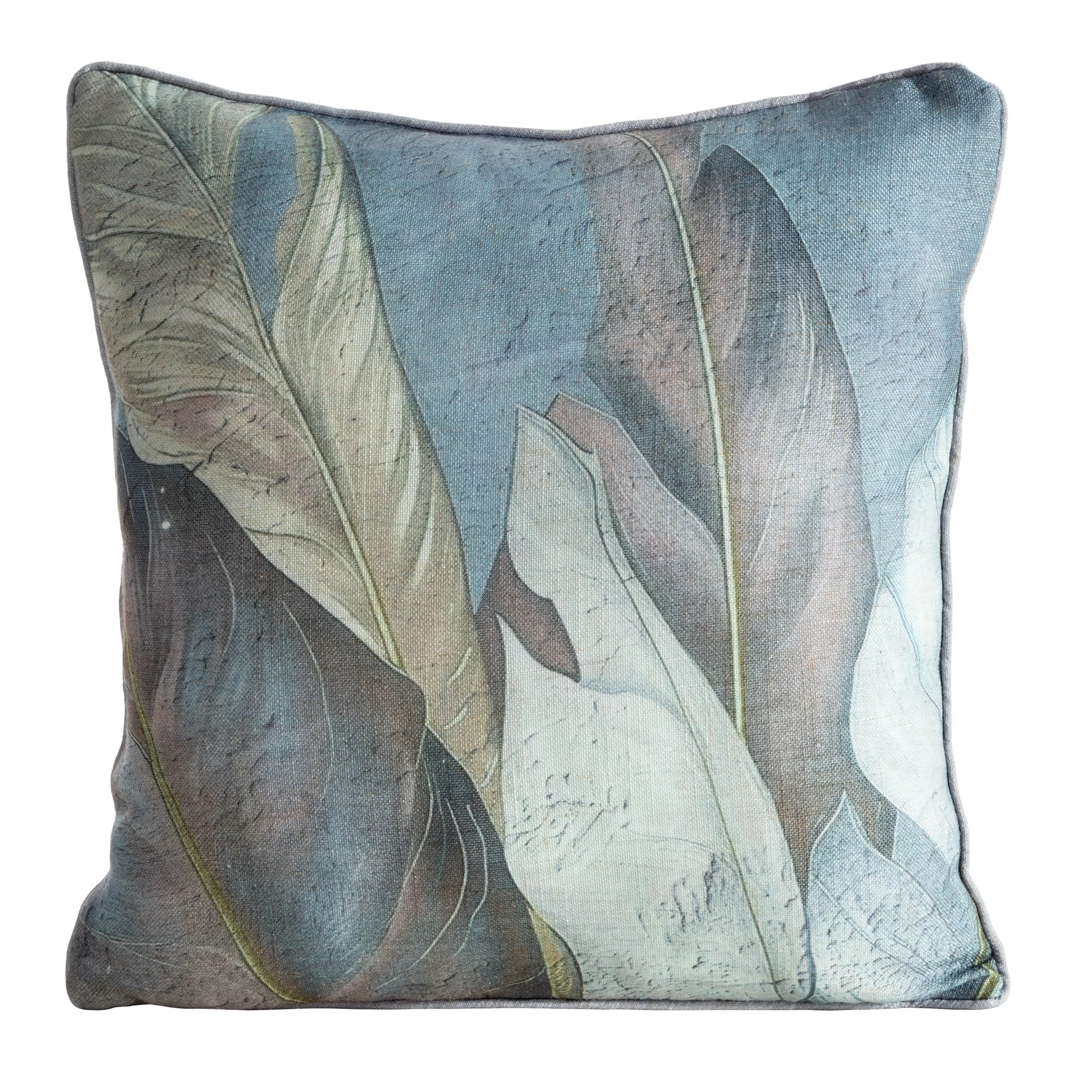 Poszewka na poduszkę 45x45 cm o strukturze lnu z lamówką niebiesko, beżowa LEN | eurofirany