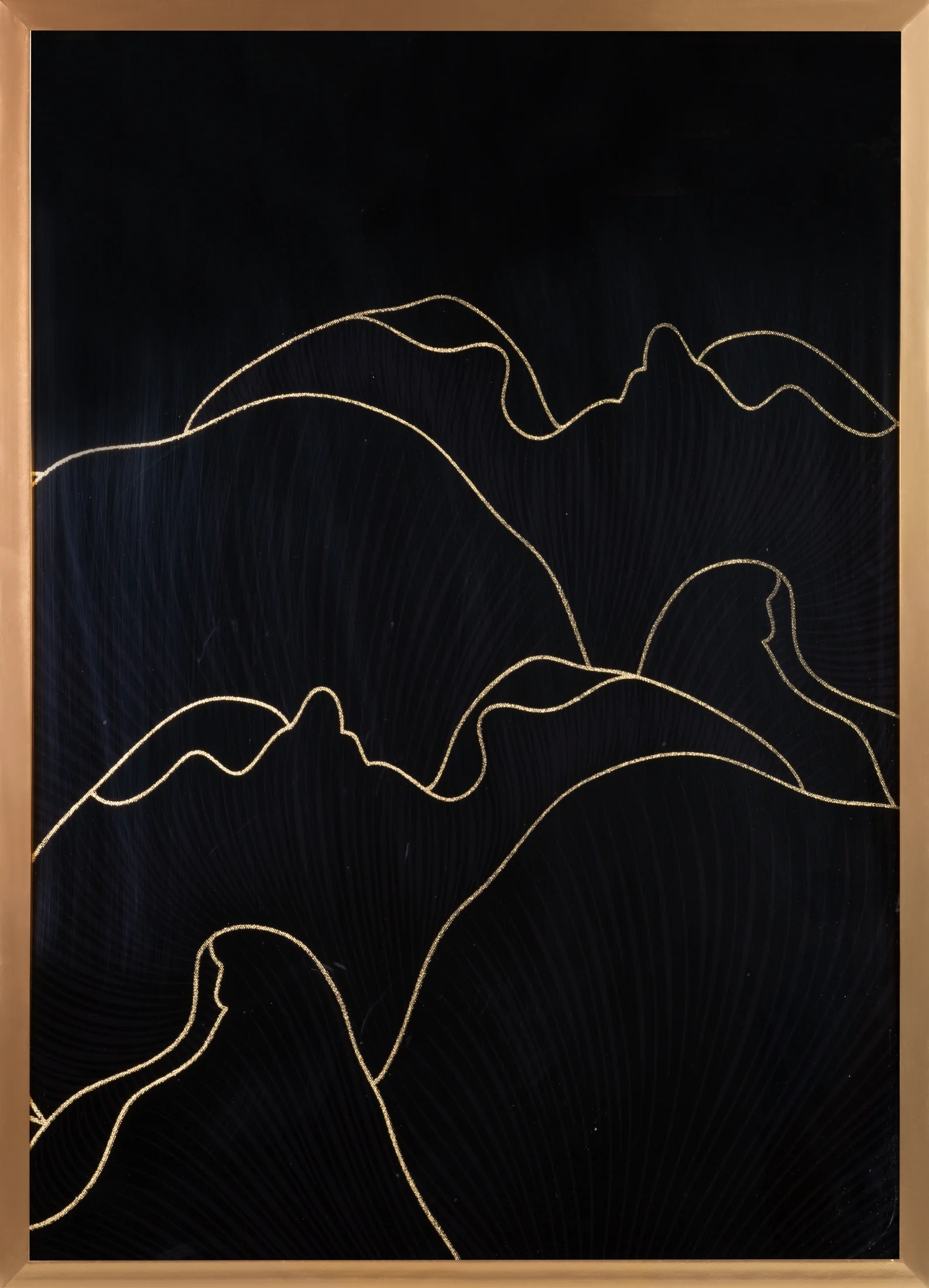 Obraz abstrakcja czarny ze złotym błyszczącym nadrukiem w złotej ramie 53x73 cm PEONIA 1 LIMITED COLLECTION | eurofirany