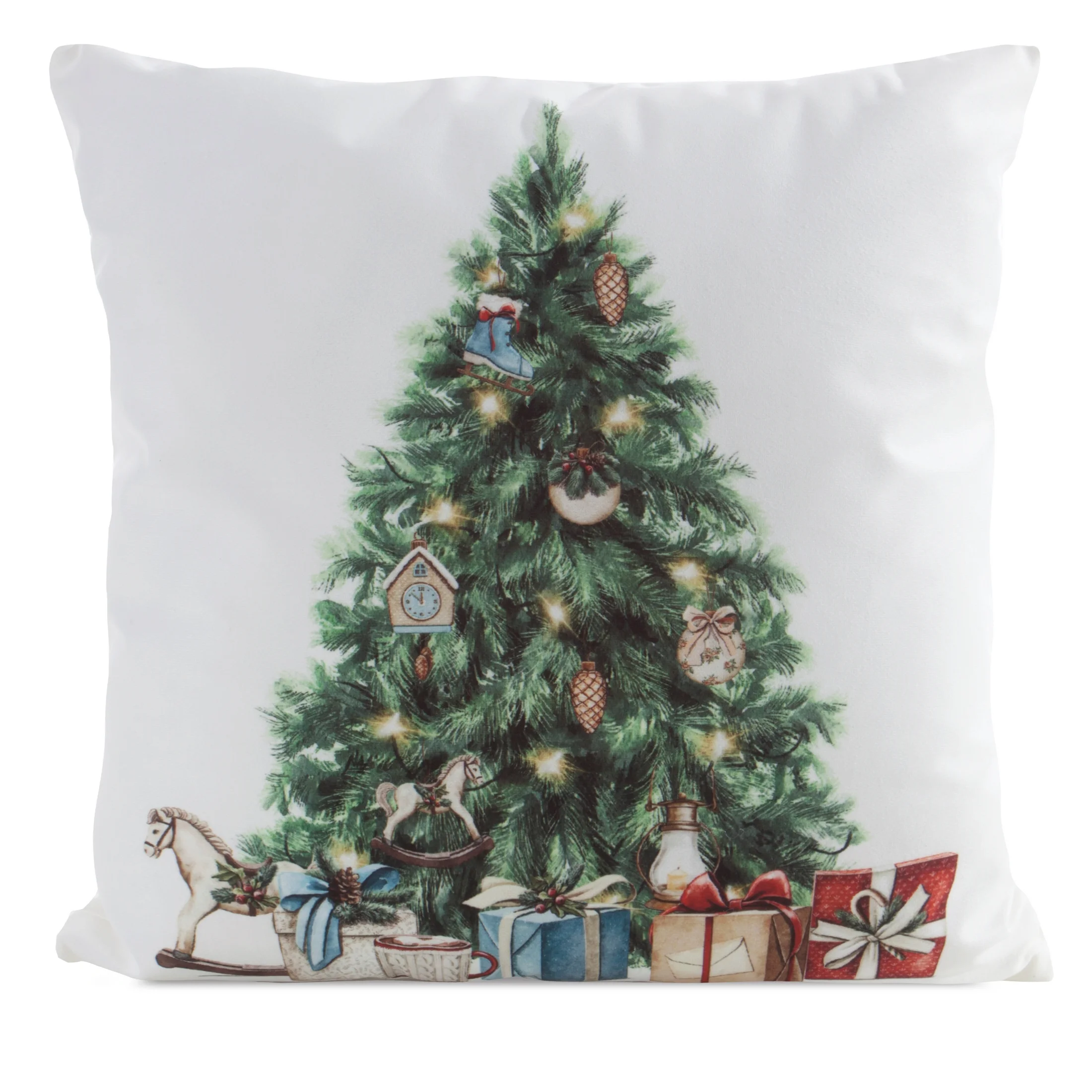 Poszewka na poduszkę 45x45 cm welwetowa biało, zielona zdobiona choinką świąteczną | eurofirany