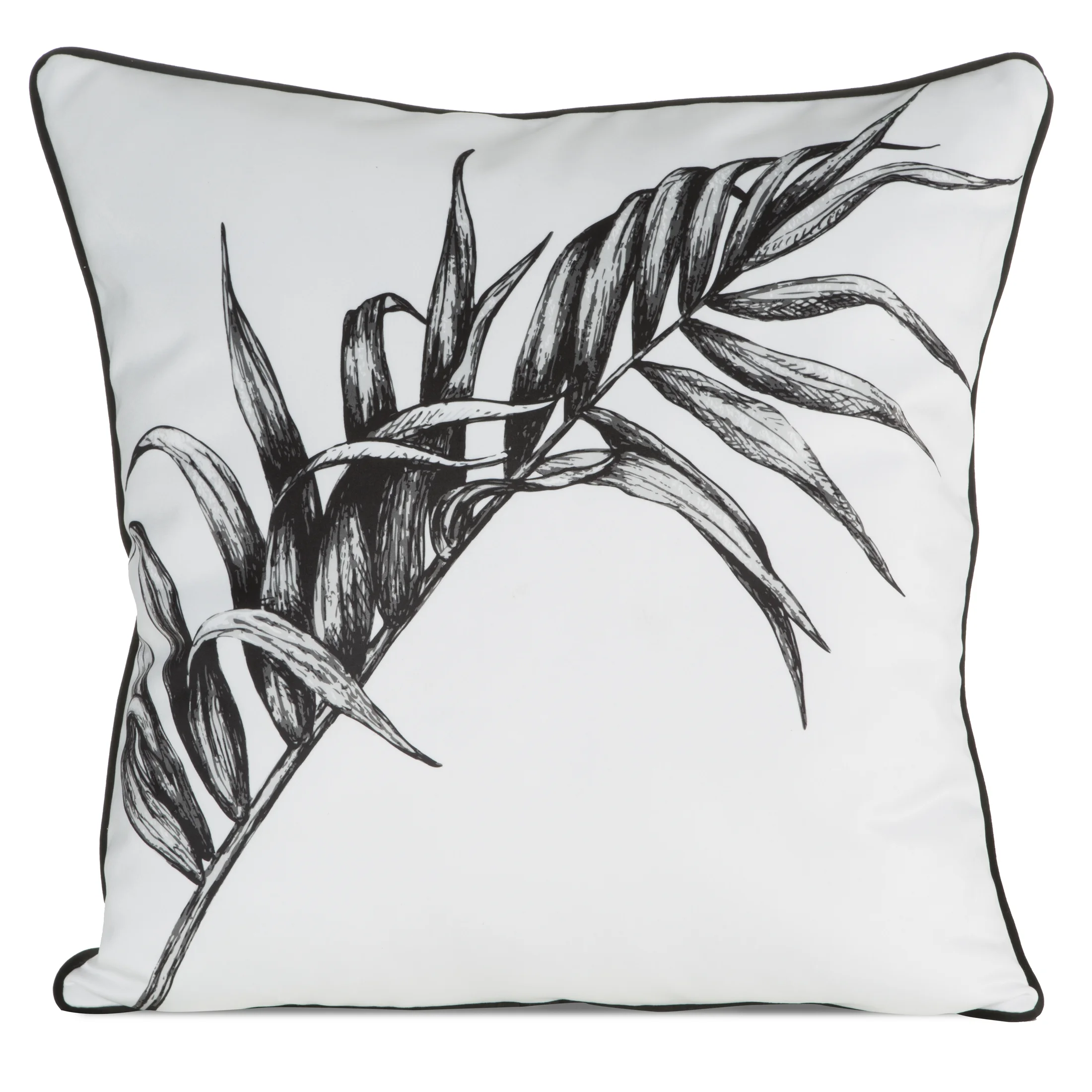 Poszewka na poduszkę 60x60 cm welwetowa, biało czarna z motywem roślinnym z wypustką na brzegach PALOMA Eurofirany Premium | eurofirany
