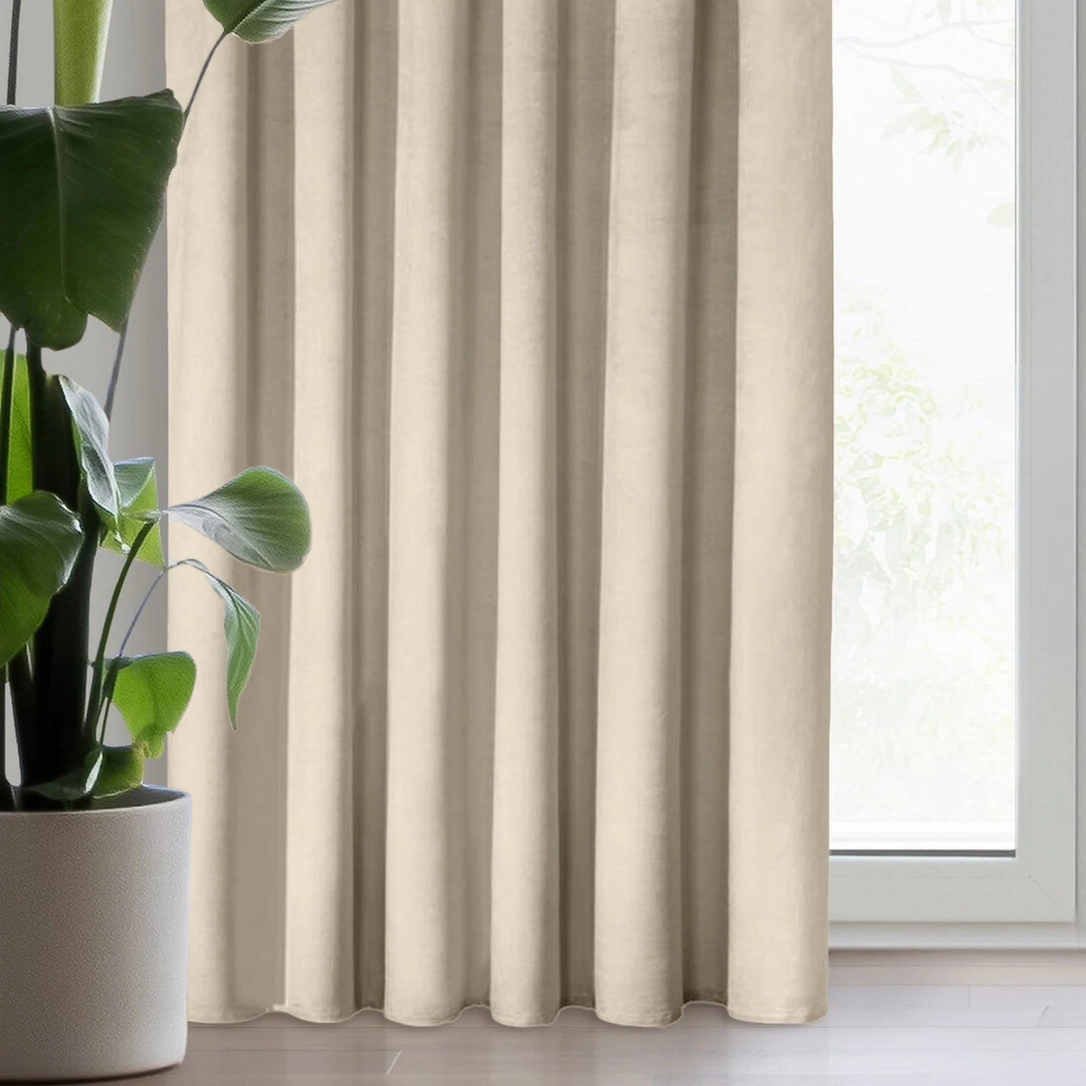 Zasłona jasnobeżowa z matowego welwetu 140x270 cm taśma - MELANIE | eurofirany